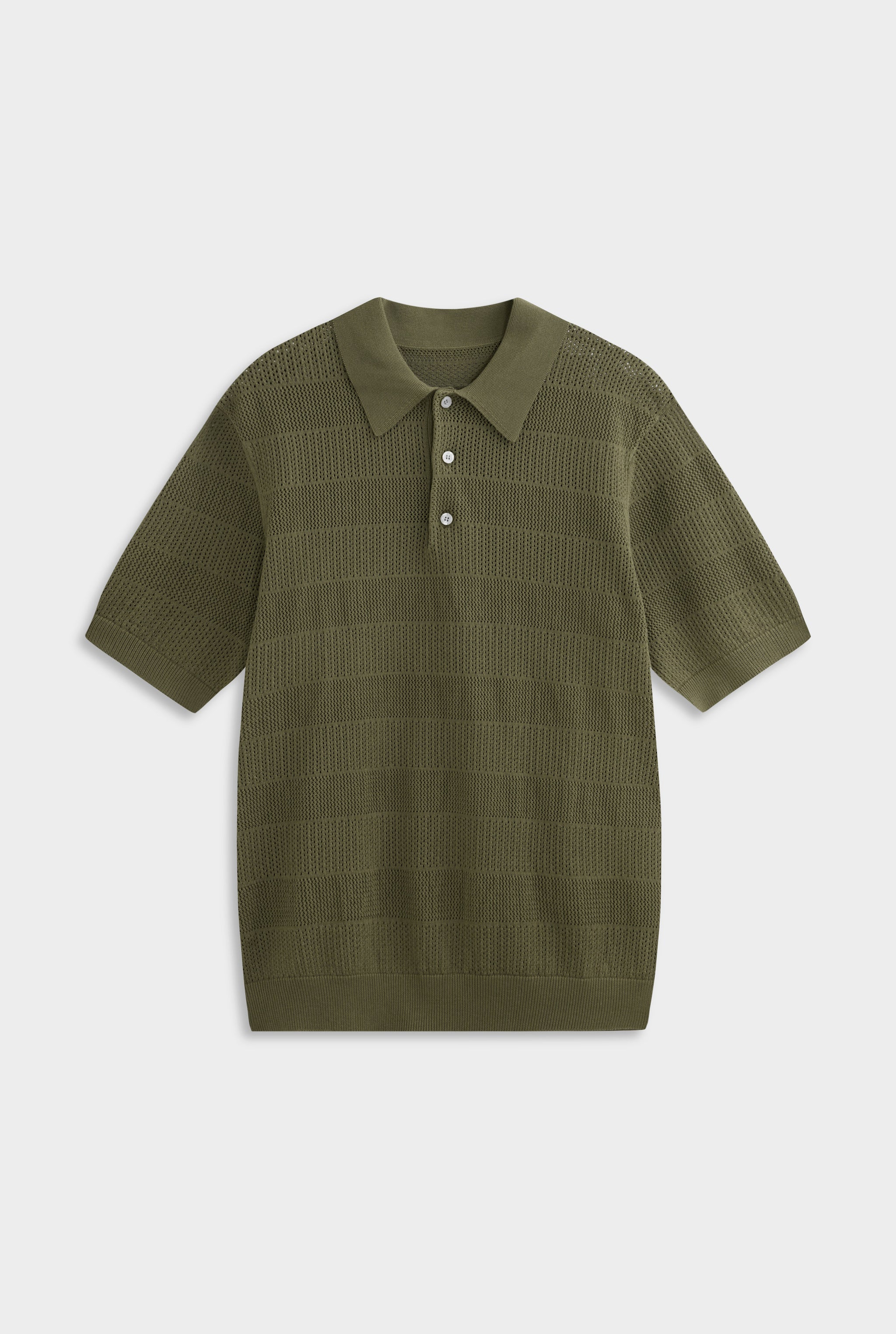 Pointelle Stripe Cotton Polo - Olive