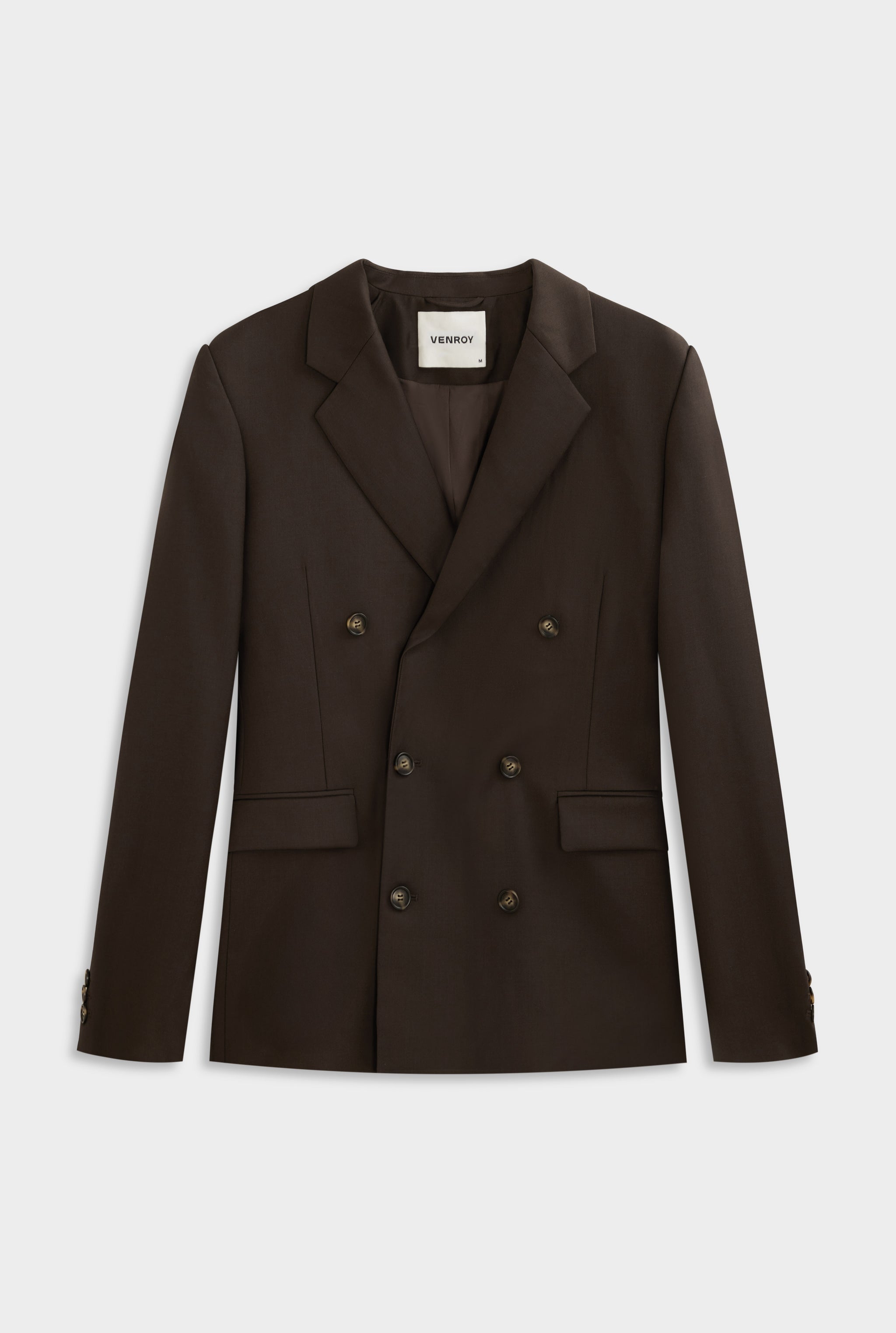 Tailored Wool Double Breasted Suit Jacket - Dark Chocolate