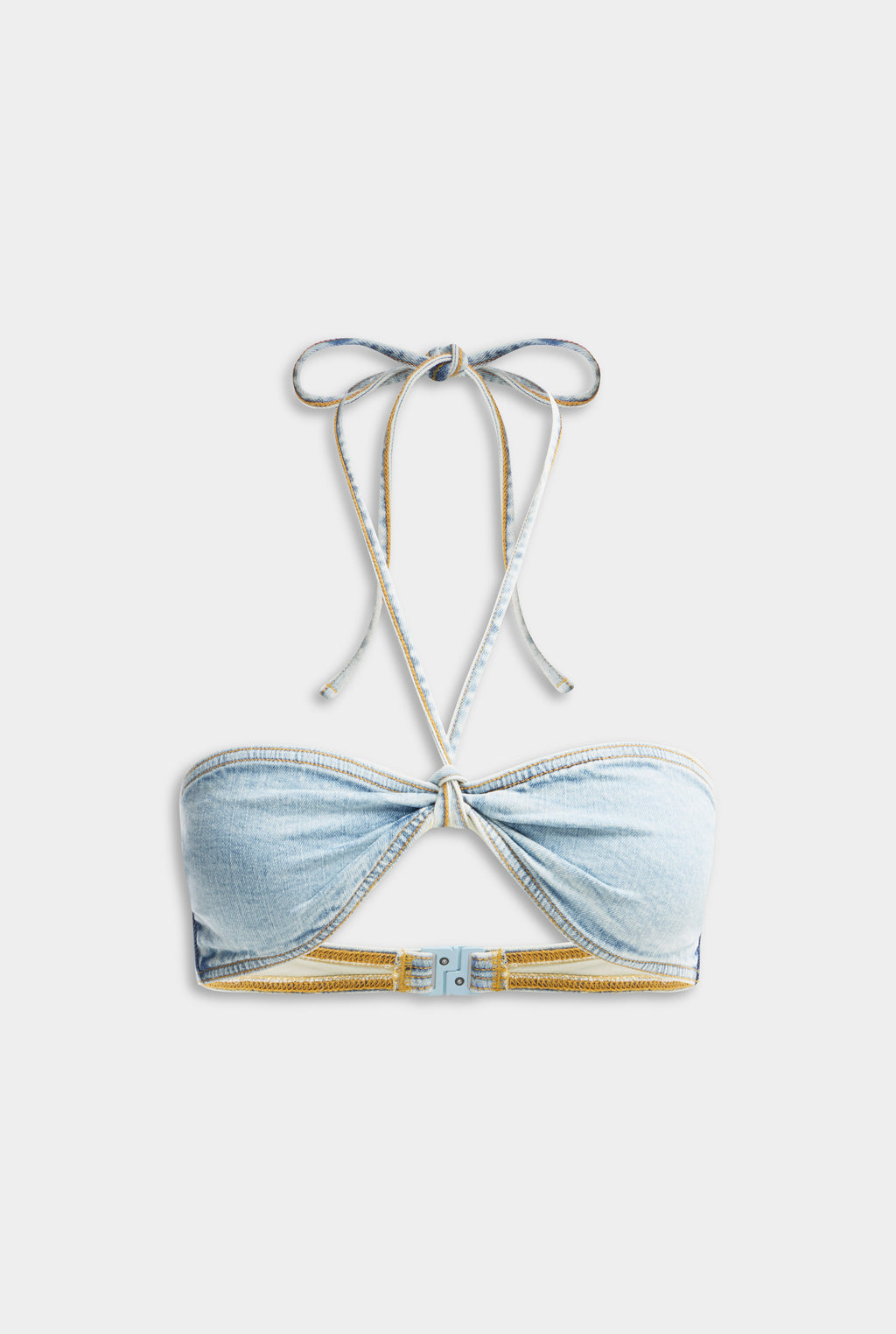 Denim Halter Bandeau Bikini - Washed Denim