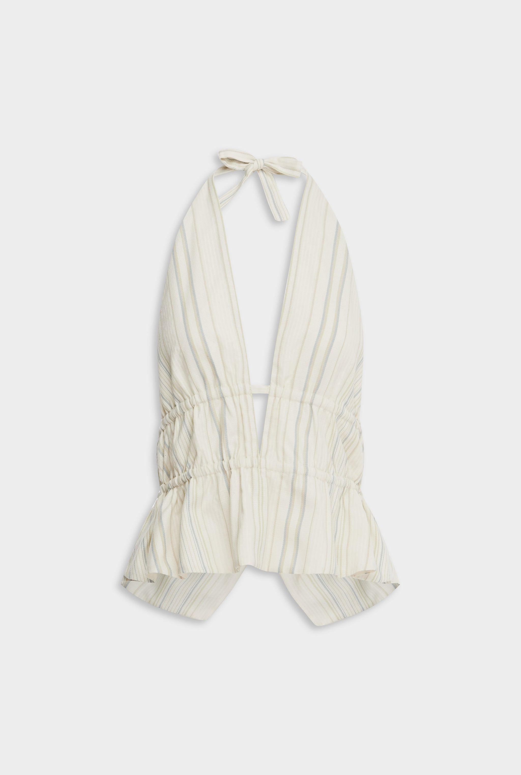 Stripe Cotton Halter Top - Off White/Blue/Taupe Stripe