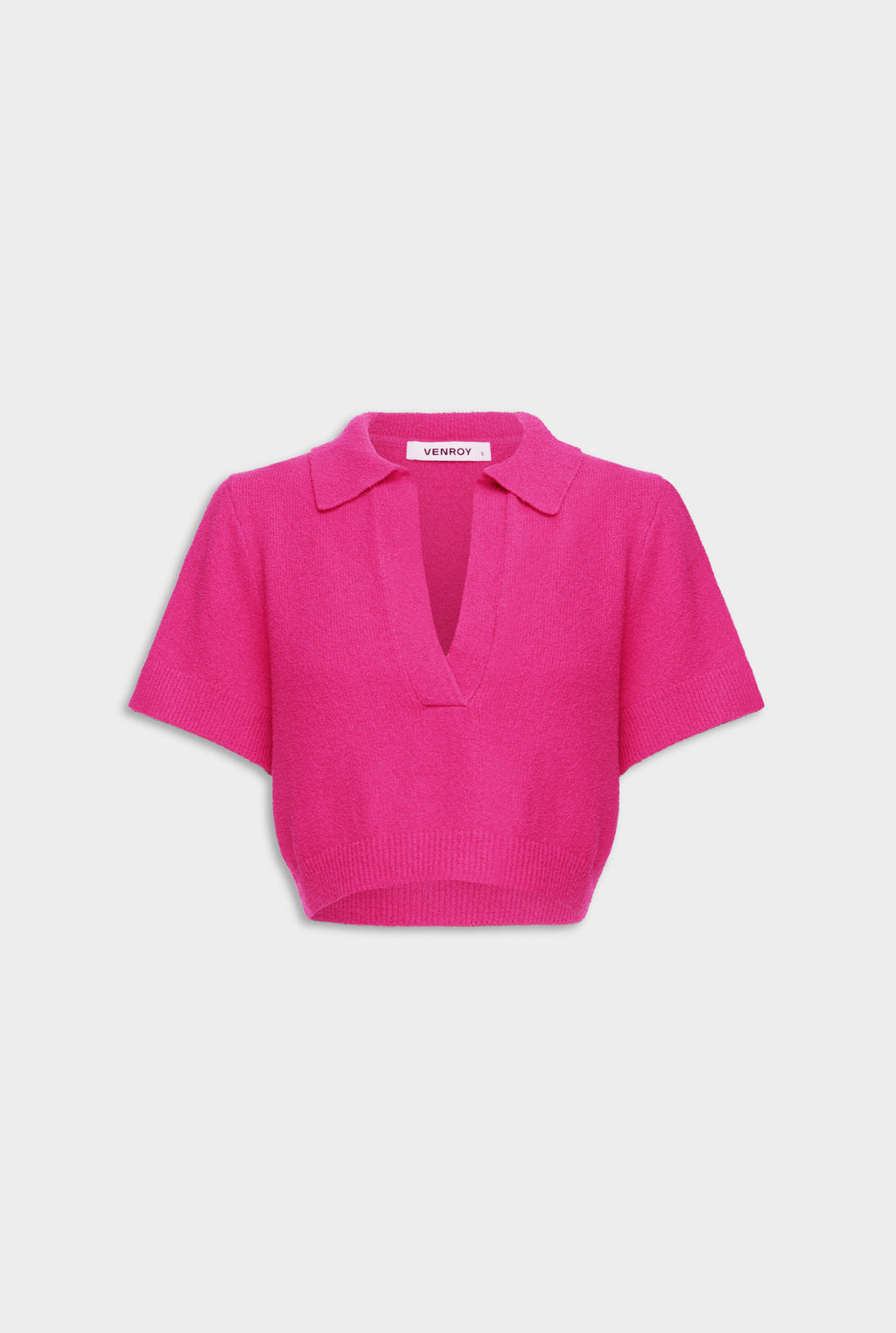 Terry Knit Cropped Polo  - Fuchsia