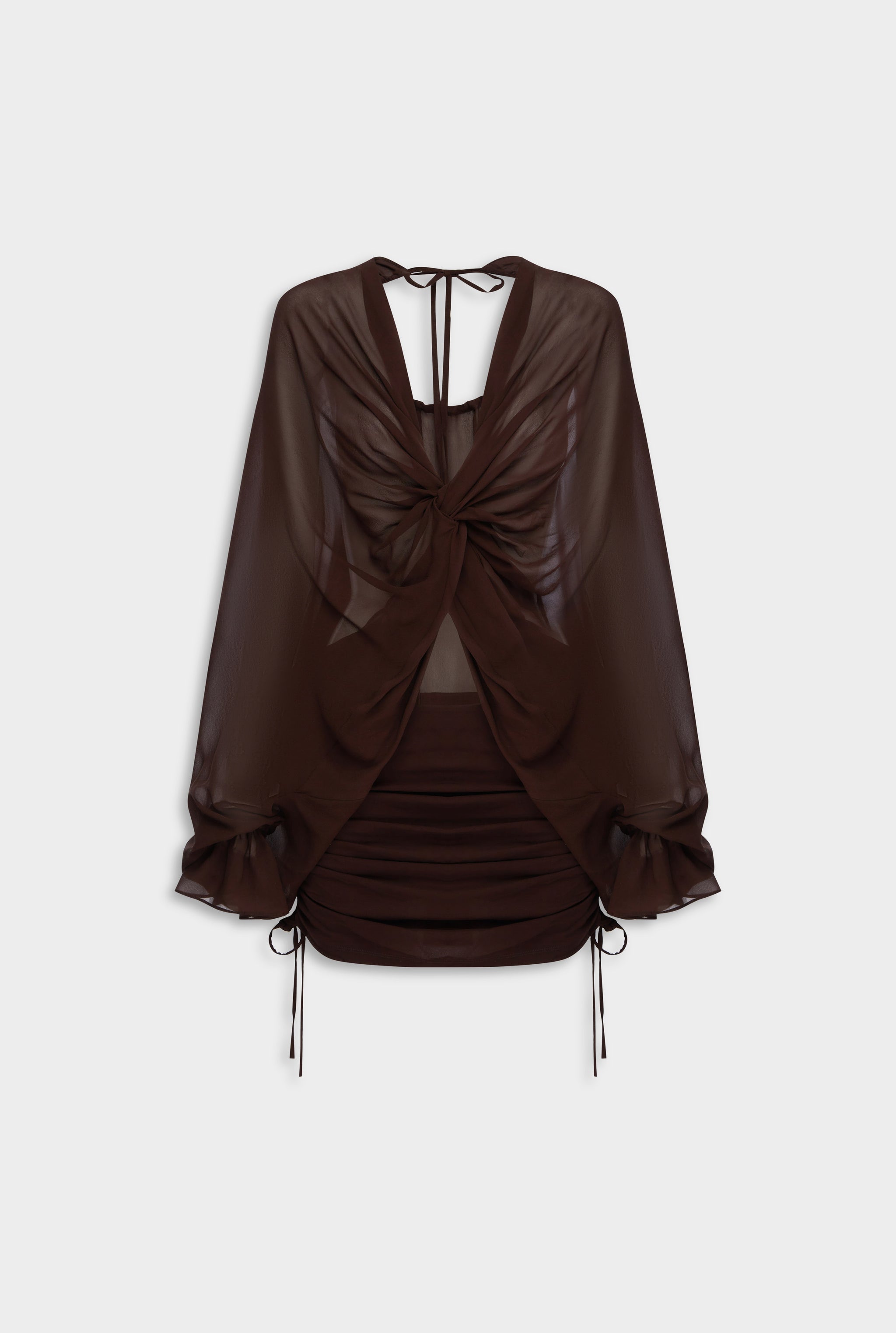 Twisted Bodice Silk Mini Dress - Dark Chocolate