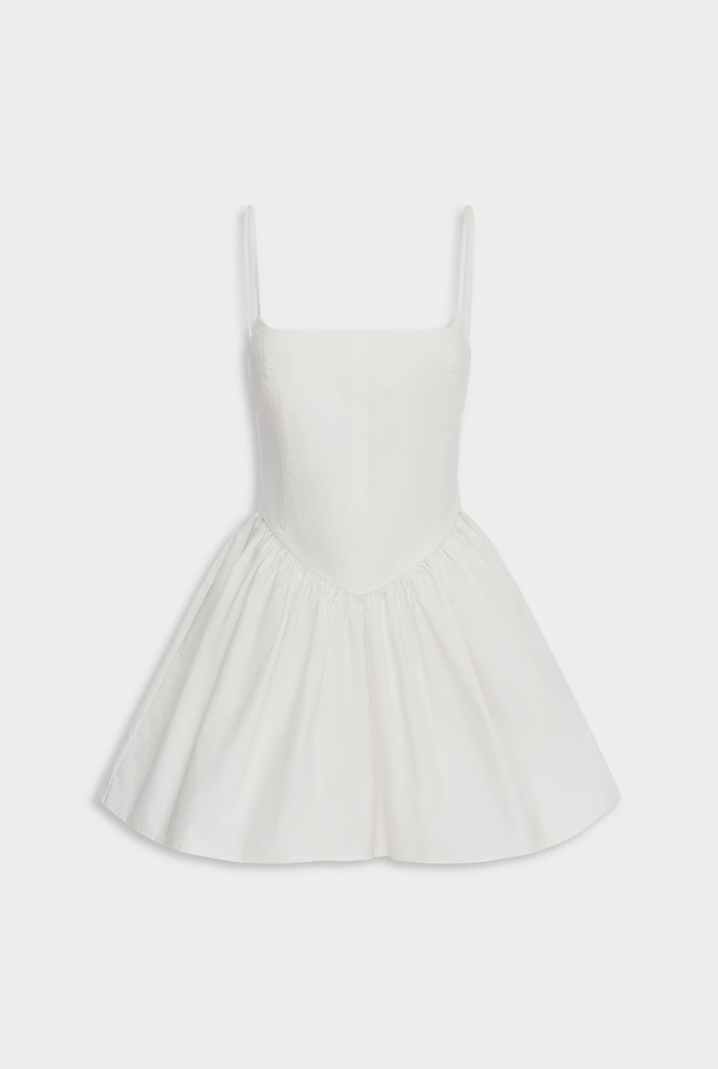 V Waist Cotton Mini Dress - Off White