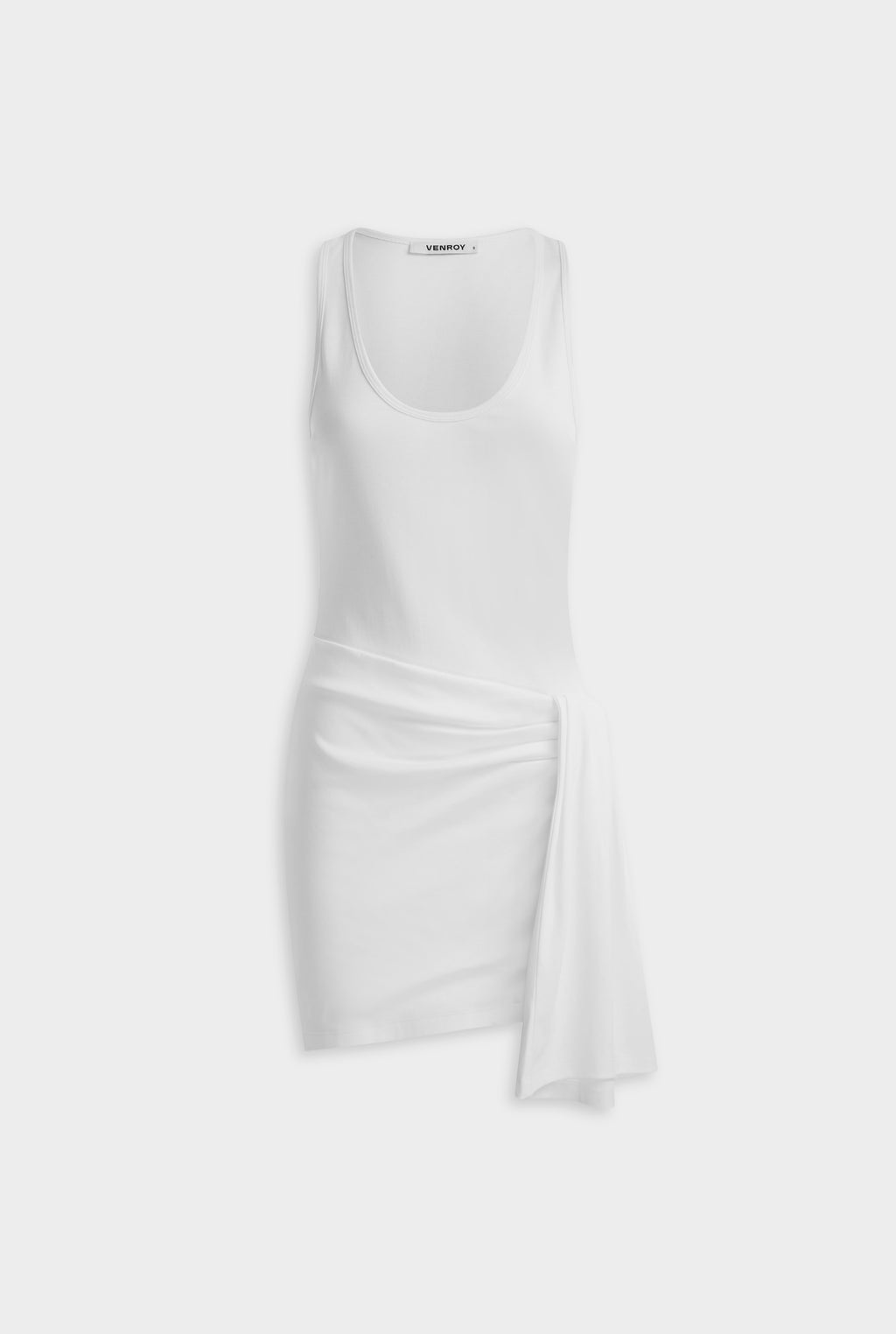 Asymmetric Draped Jersey Tank Dress in White | Venroy VENROY Asymmetric Draped Jersey Tank Dress in White | Venroy VENROY