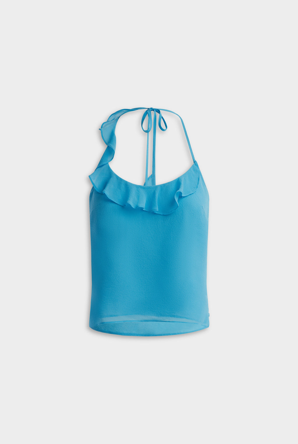 Asymmetric Ruffle Halter Top - Bright Blue