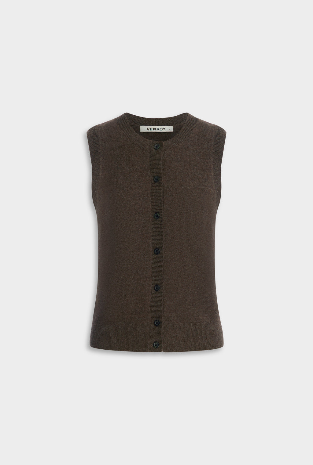 Venroy Pattern Cashmere Button Through Tank Chocolate Marl | Venroy – VENROY