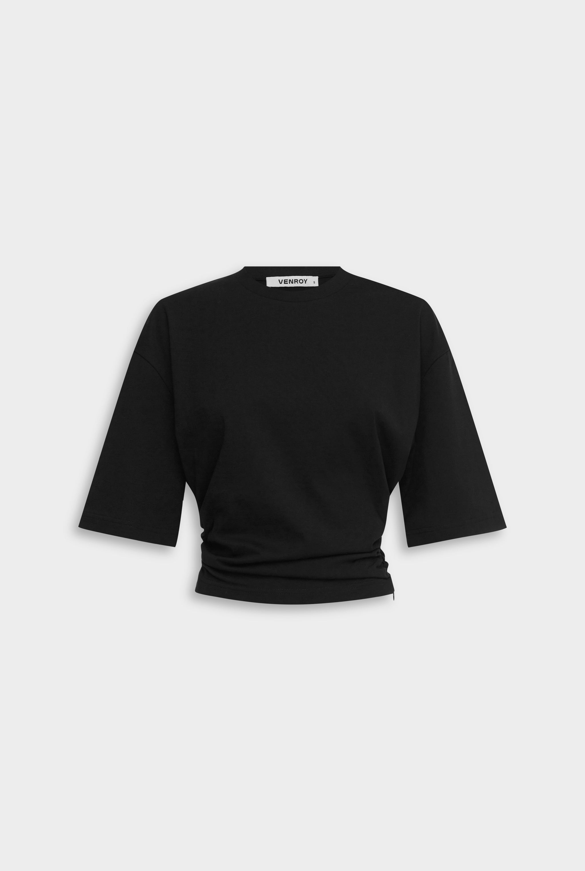 Cinched Waist Cotton Tee - Black