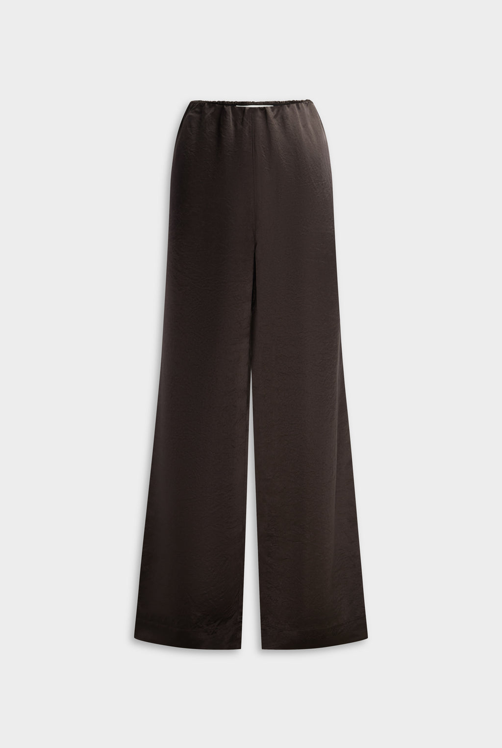 Crushed Satin Elastic Waist Pant - Dark Chocolate