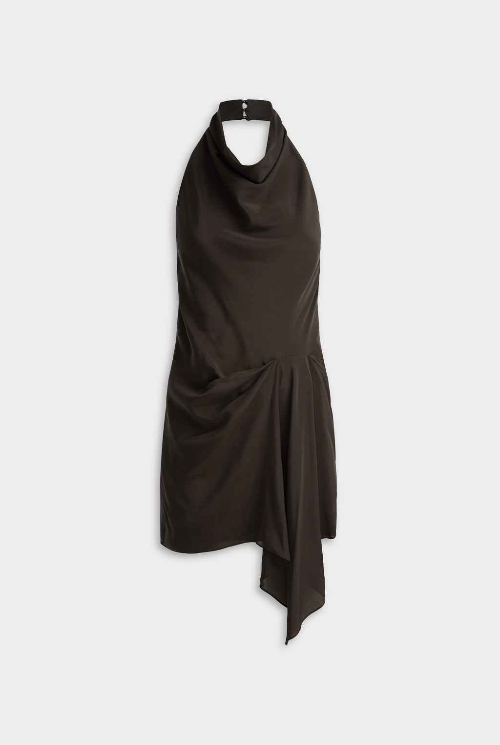 Draped Halter Mini Dress in Dark Chocolate | Venroy VENROY Draped Halter Mini Dress in Dark Chocolate | Venroy VENROY