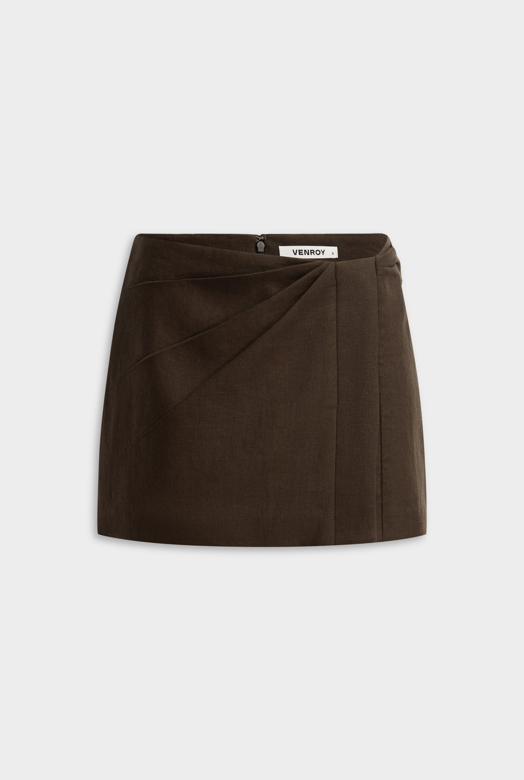 Draped Linen Mini Skirt - Dark Chocolate