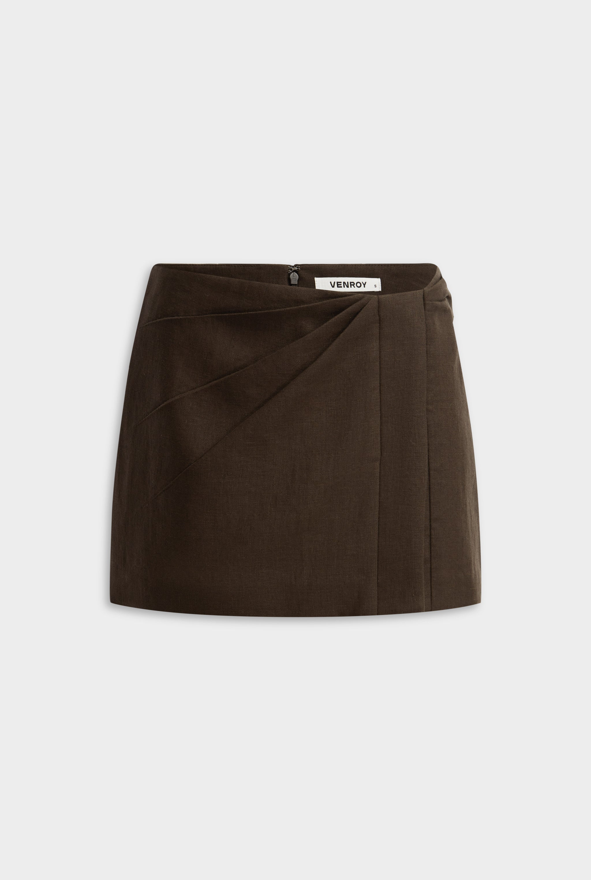 Draped Linen Mini Skirt - Dark Chocolate