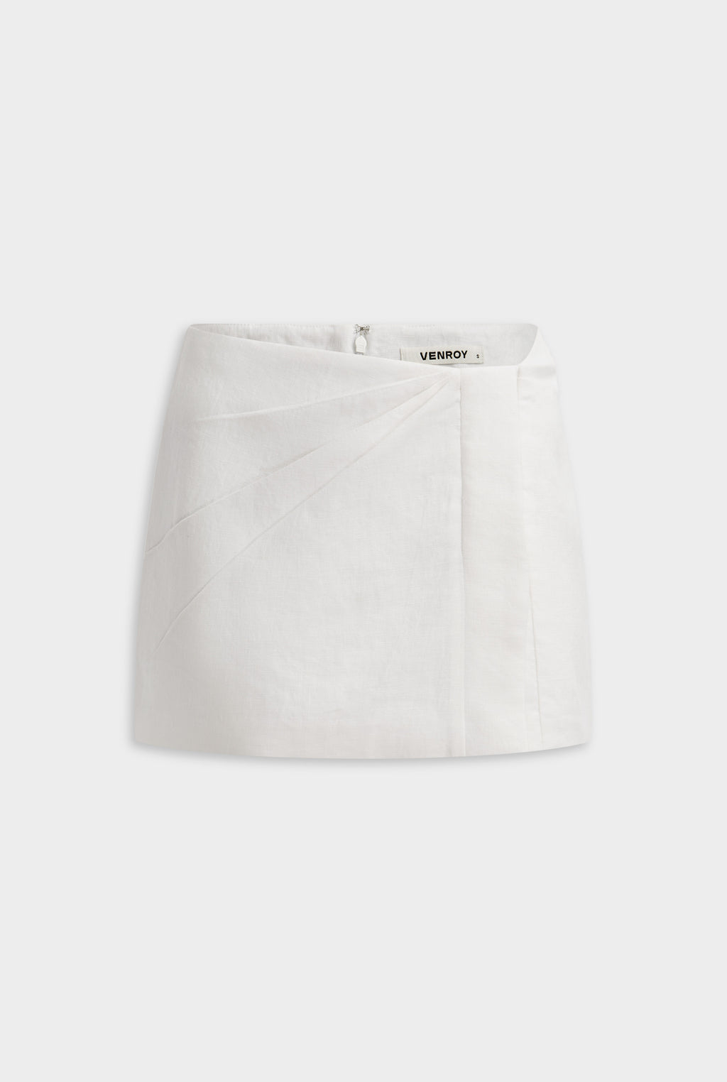 Draped Linen Mini Skirt - White