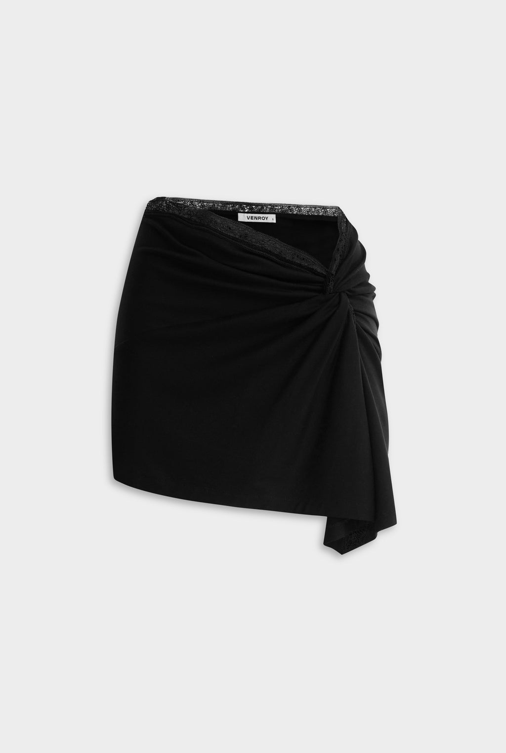 Jersey Lace Twist Mini Skirt - Black
