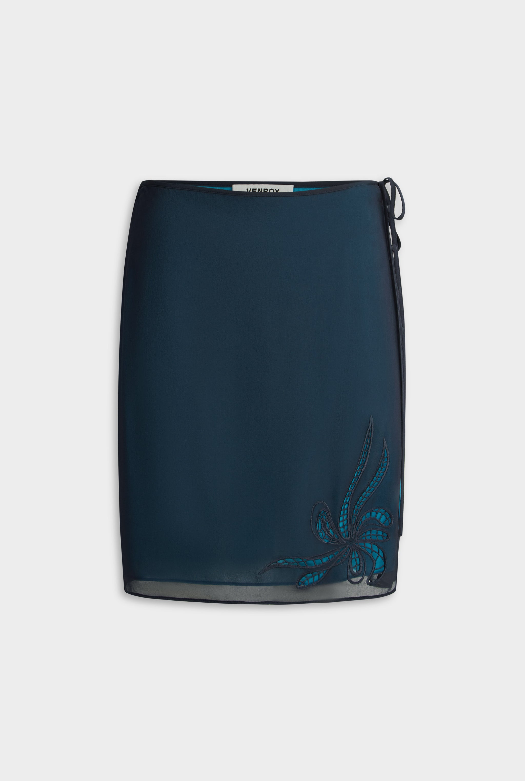 Layered Embroidered Silk Skirt - Navy/Bright Blue