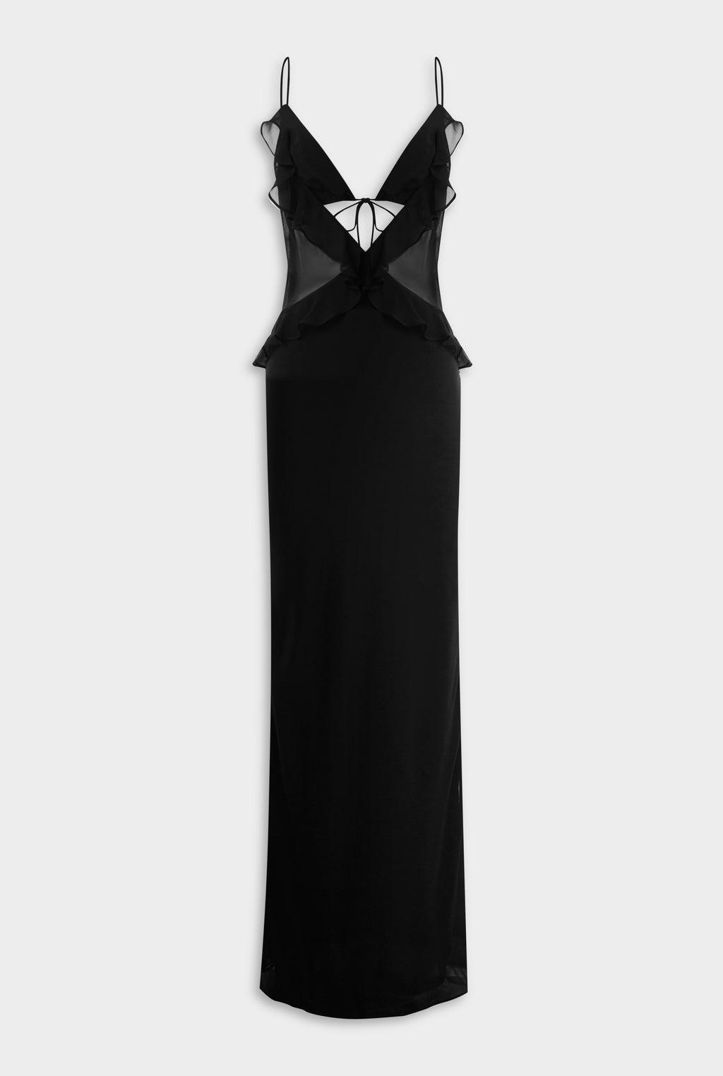 Silk Bralette Ruffle Maxi Dress in Black | Venroy VENROY Silk Bralette Ruffle Maxi Dress in Black | Venroy VENROY