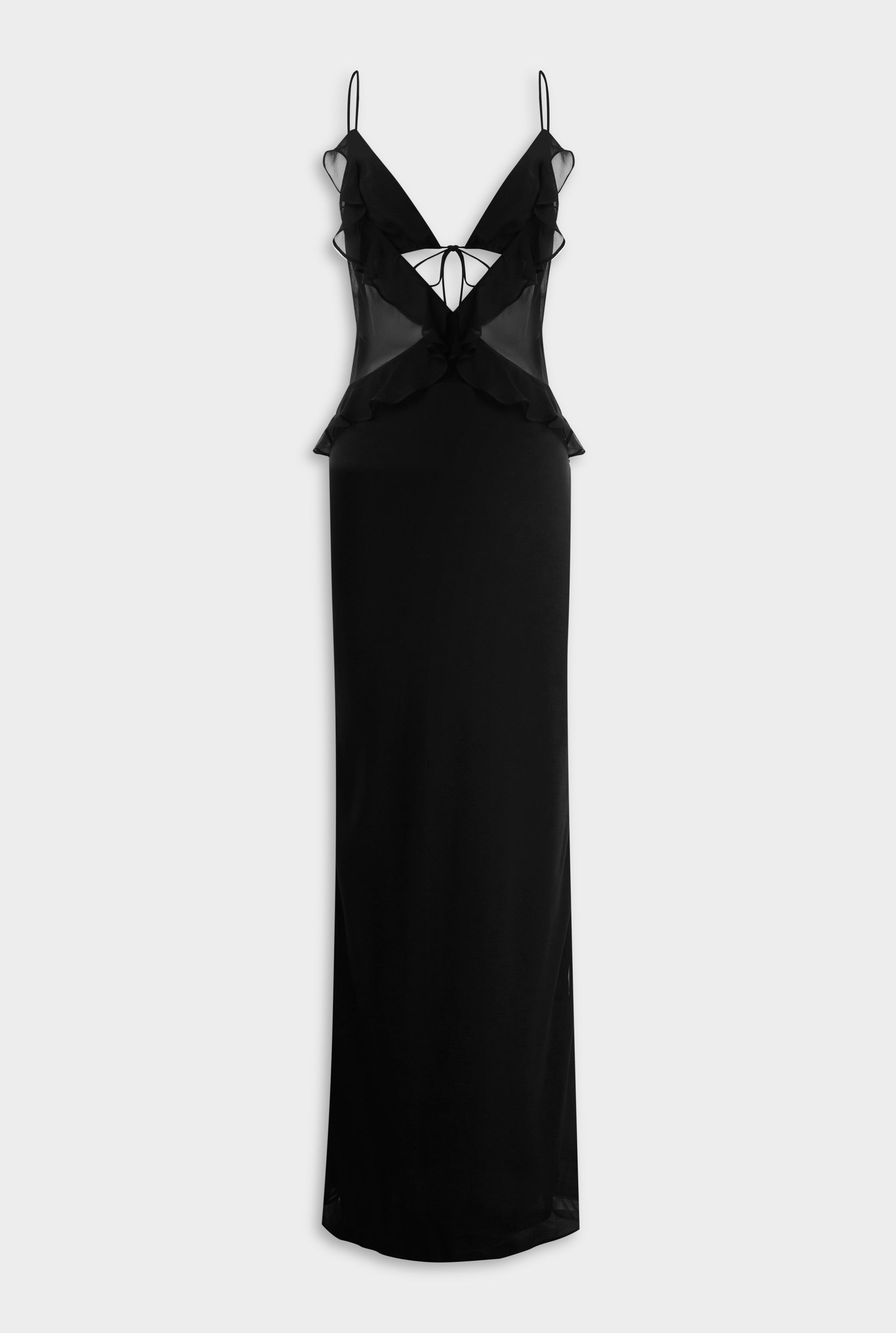 Silk Bralette Ruffle Maxi Dress - Black