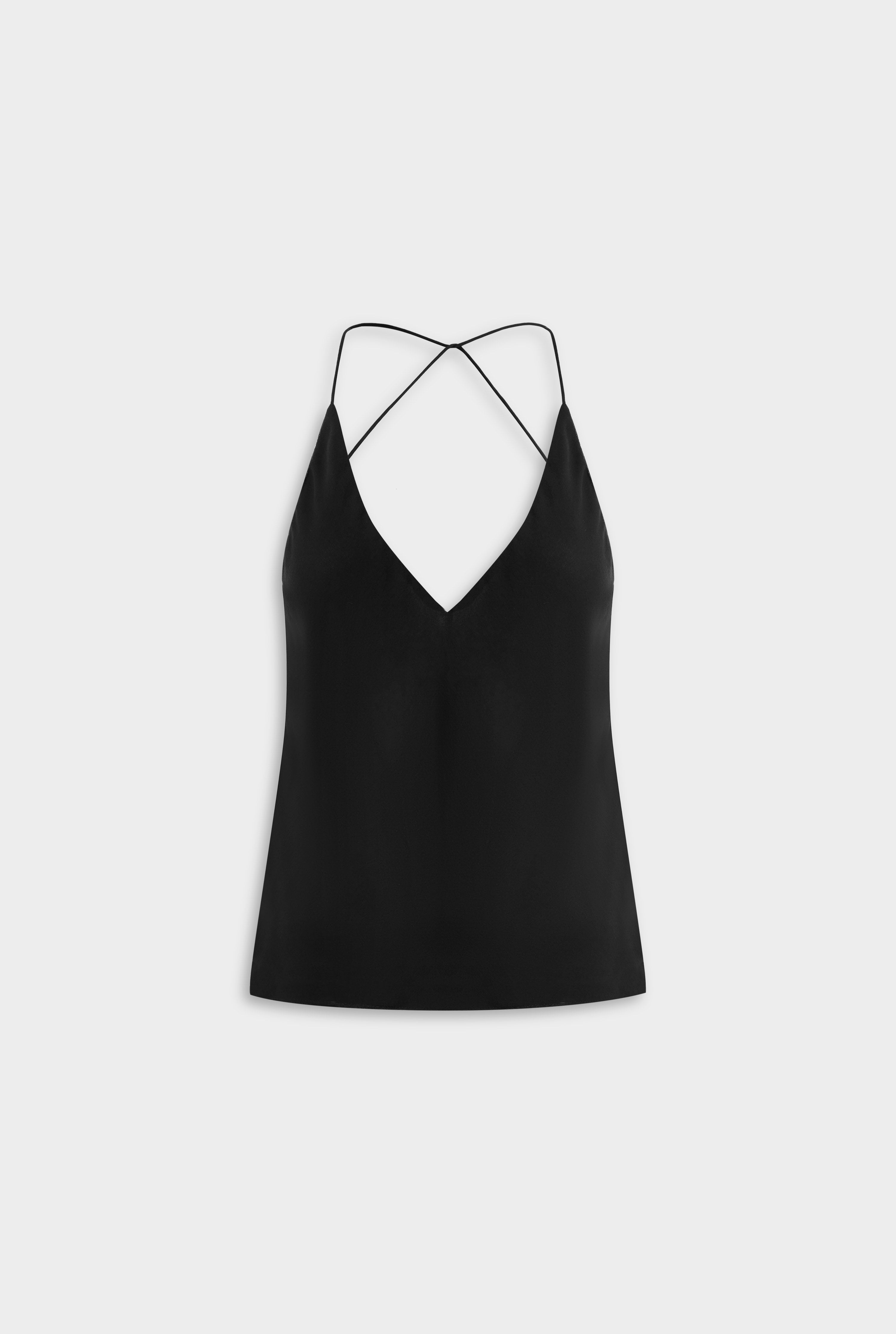 Cross Back Silk Cami in Black | Venroy – VENROY