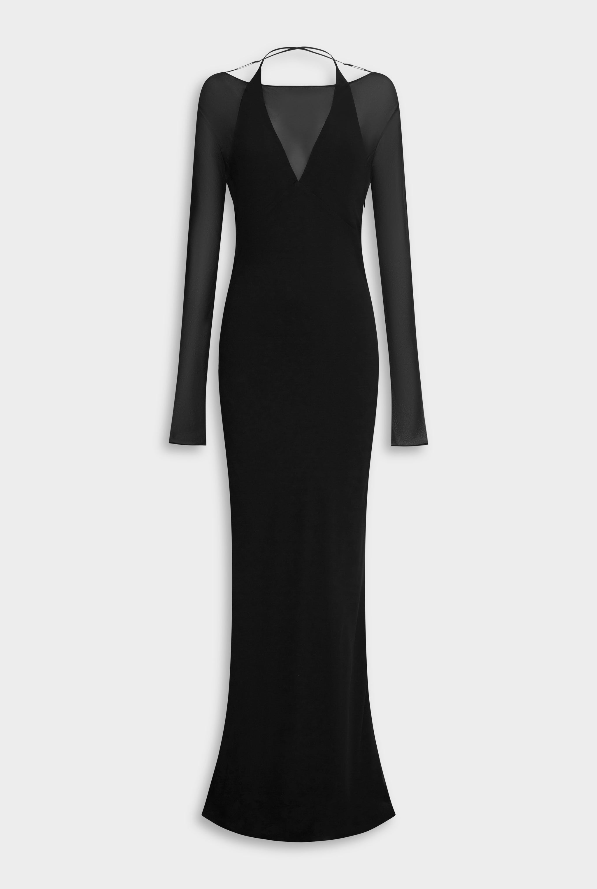 Silk Layered Long Sleeve Maxi Dress - Black