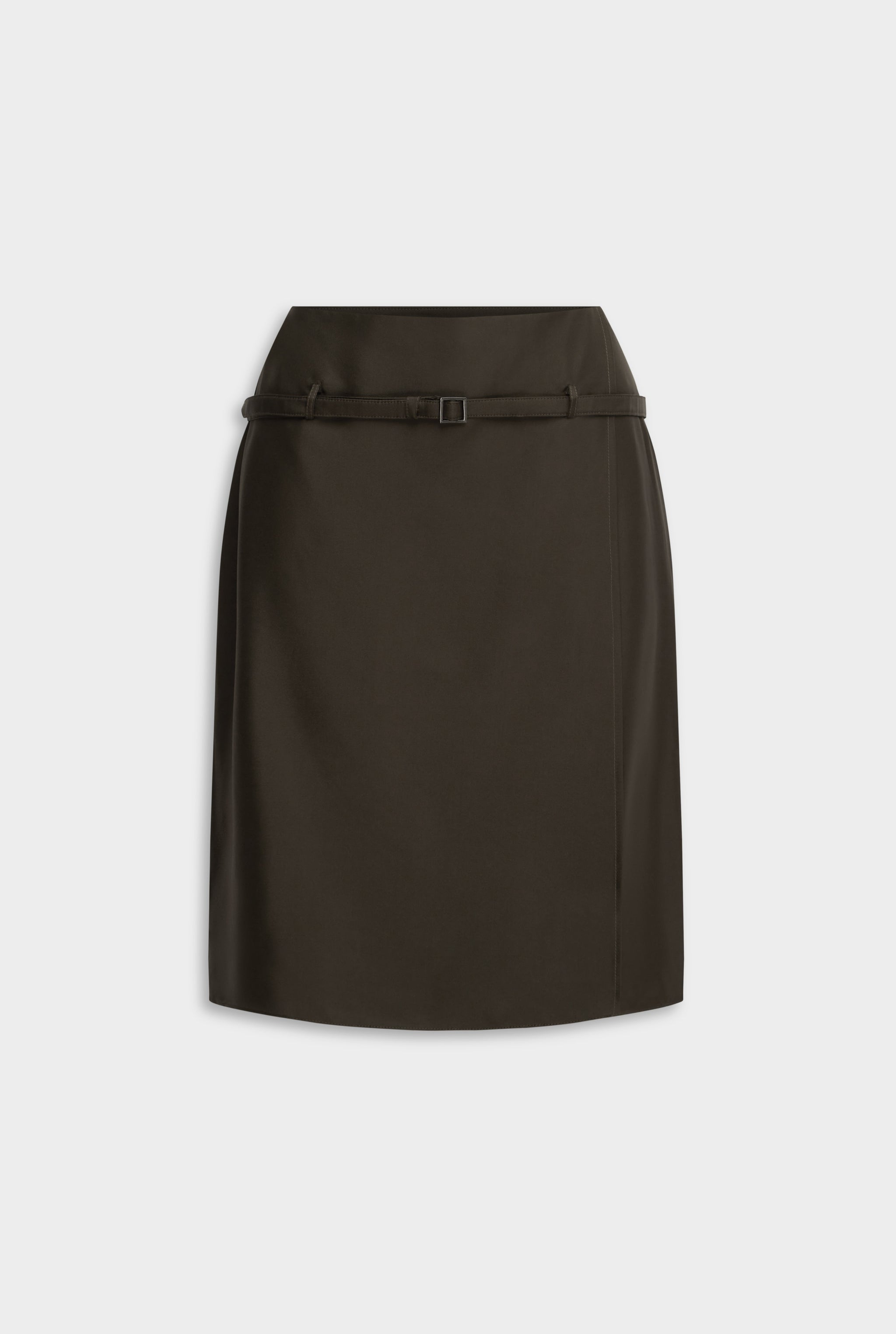 Silk Twill Belted Skirt - Dark Olive