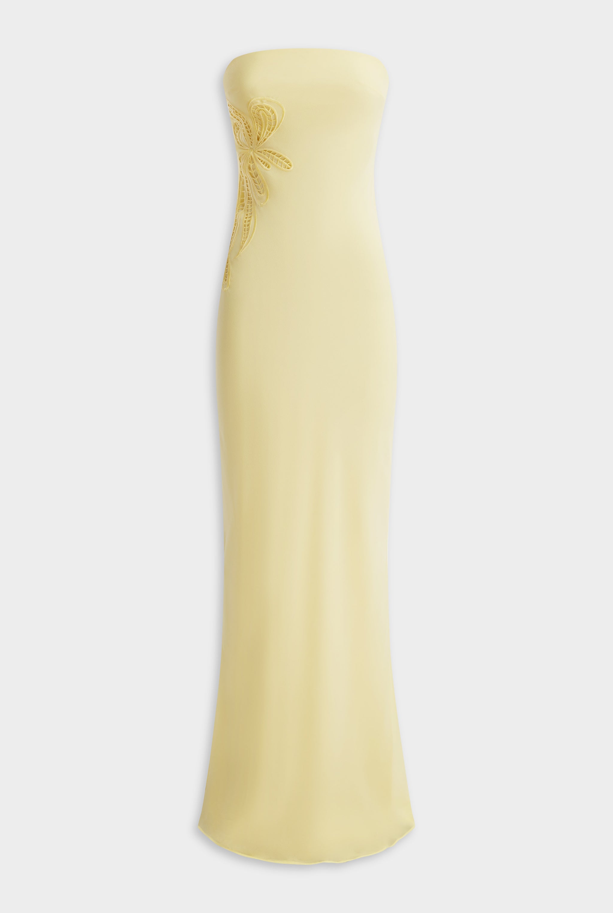 Strapless Silk Embroidered Maxi Dress - Pastel Yellow