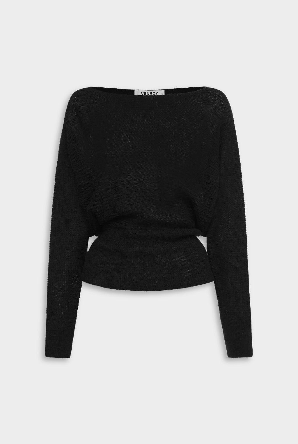 Wool Mohair Boat Neck Sweater - Black