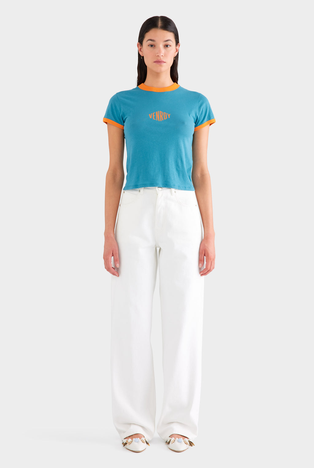 V Front Denim Jean - White