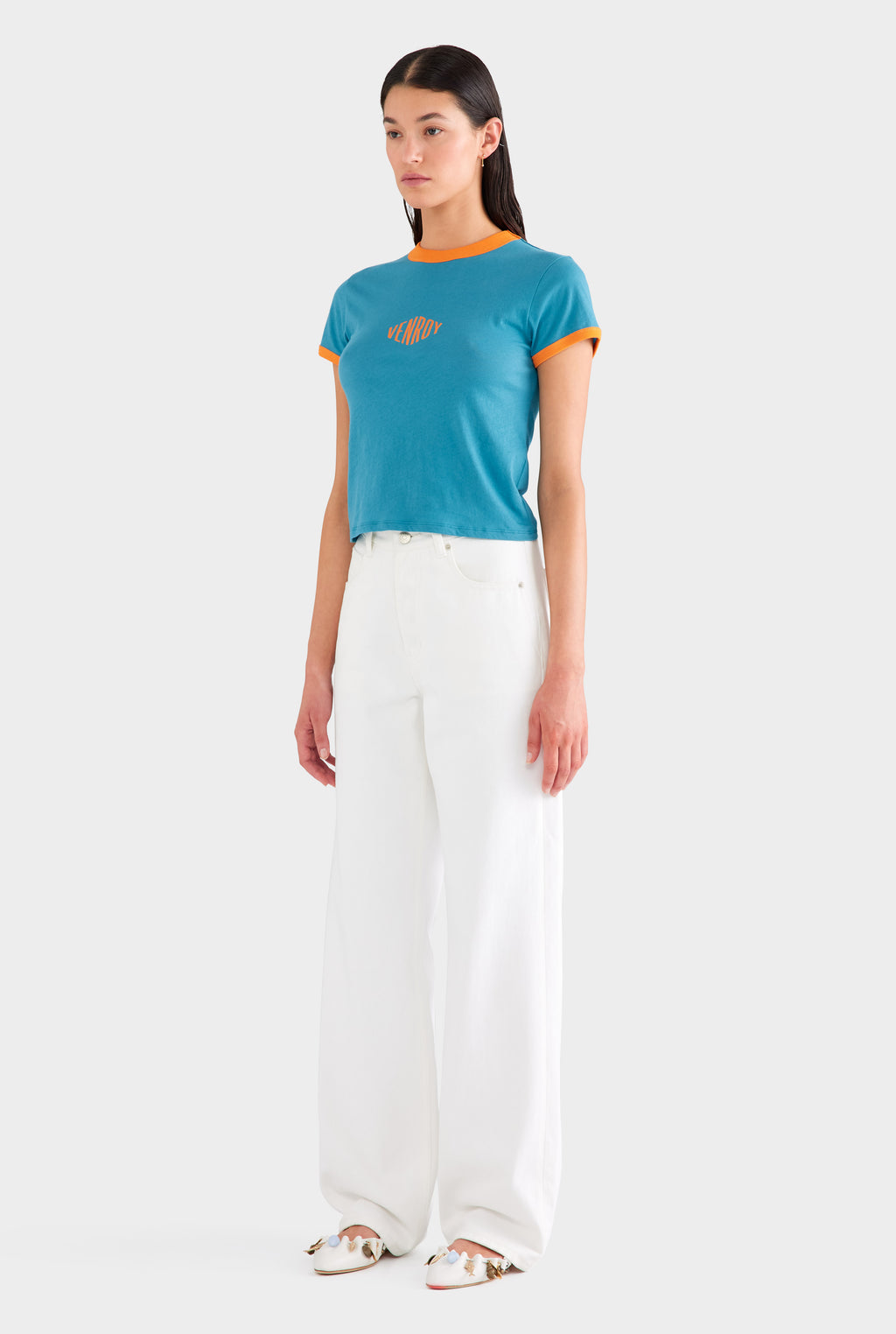 V Front Denim Jean - White