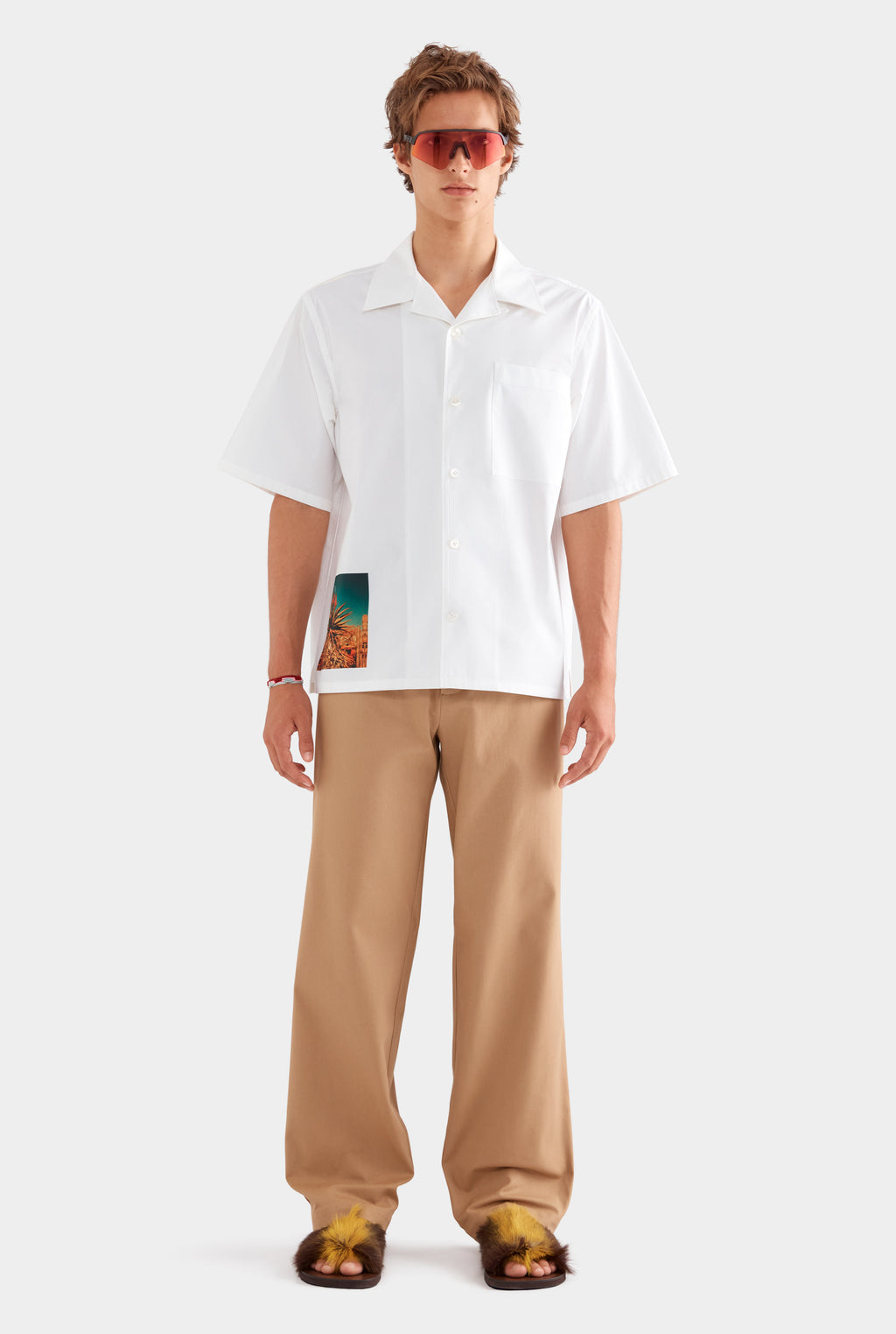 Relaxed Cotton Short Sleeve Shirt - White/Cactus Print