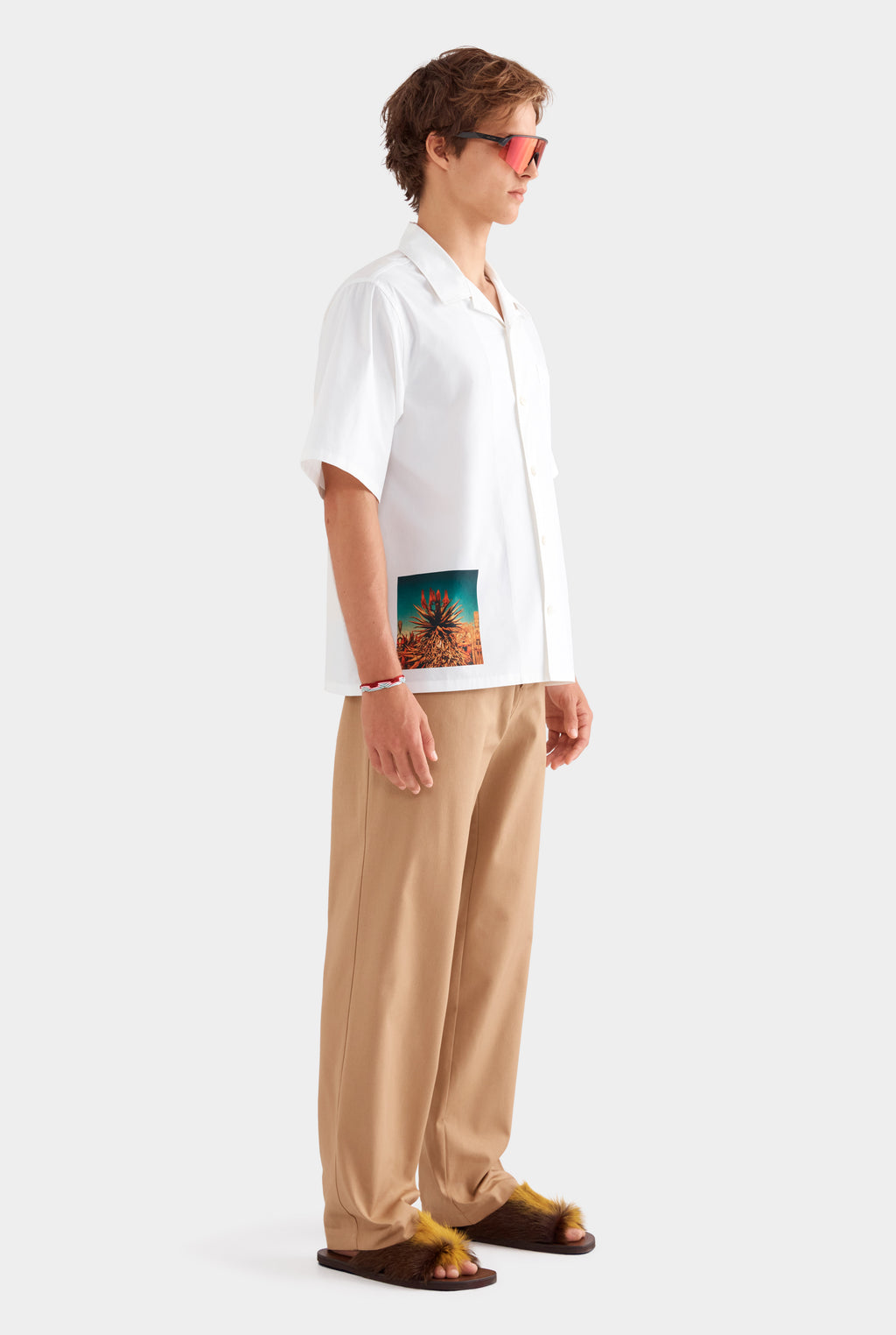 Relaxed Cotton Short Sleeve Shirt - White/Cactus Print