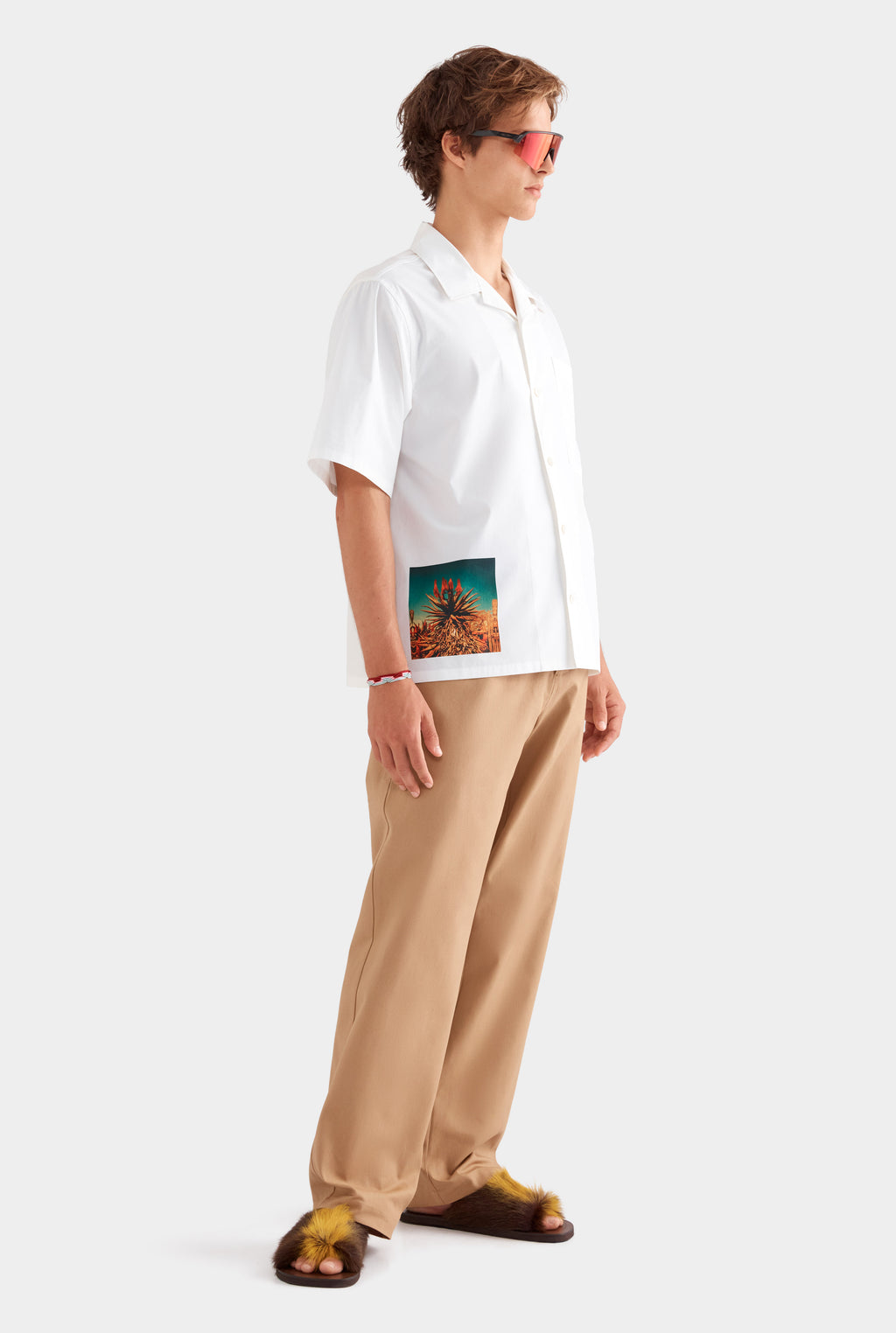 Relaxed Cotton Short Sleeve Shirt - White/Cactus Print