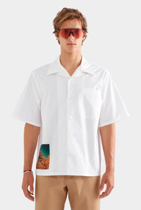 Relaxed Cotton Short Sleeve Shirt - White/Cactus Print