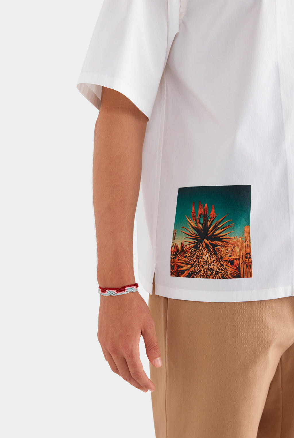 Relaxed Cotton Short Sleeve Shirt - White/Cactus Print