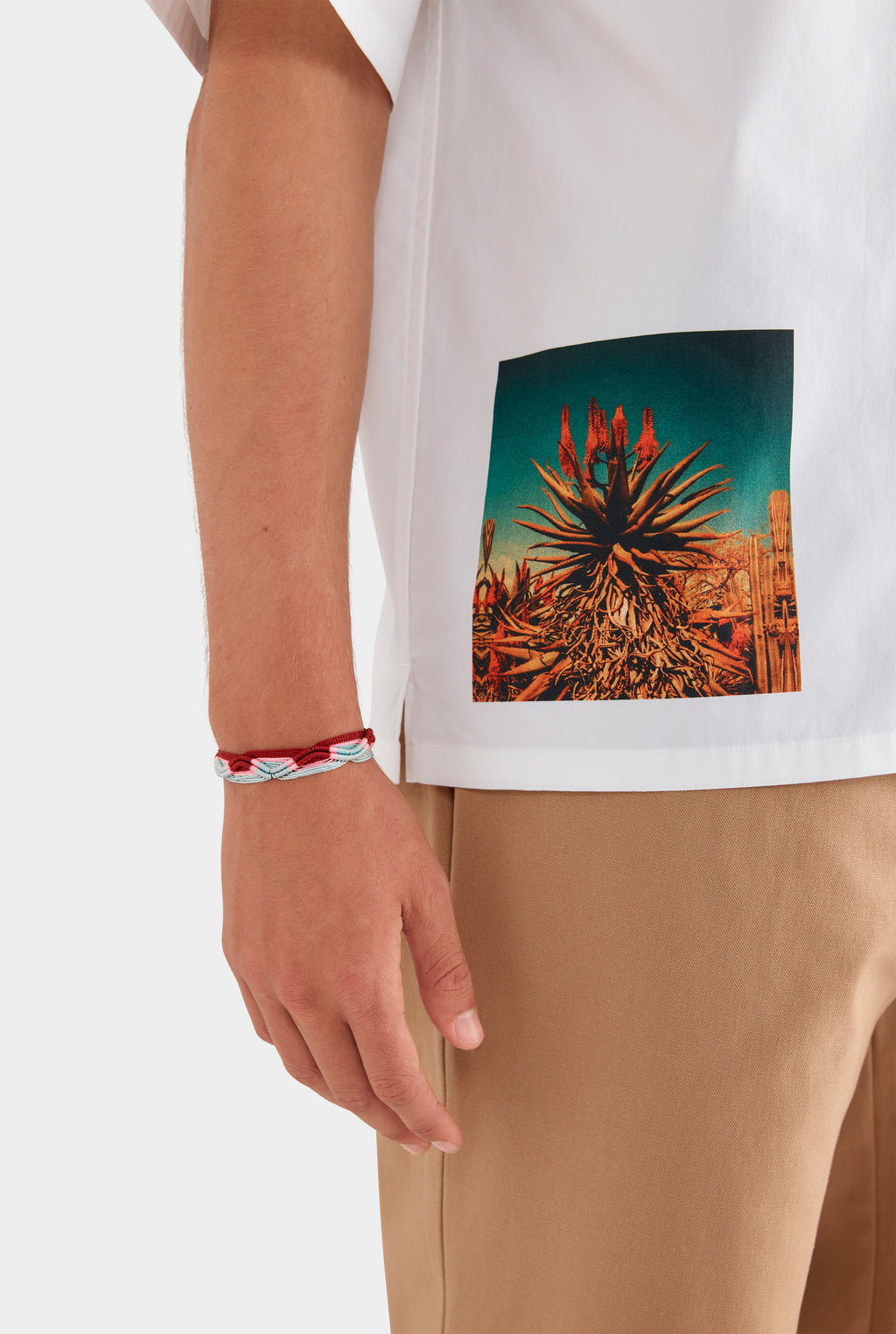 Relaxed Cotton Short Sleeve Shirt - White/Cactus Print