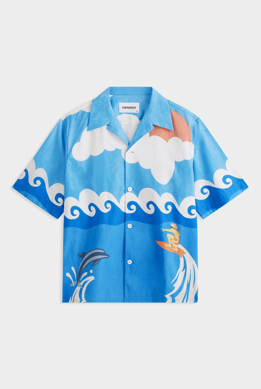 Printed Boxy Cotton Camp Collar Shirt - Bondi Surf Scene