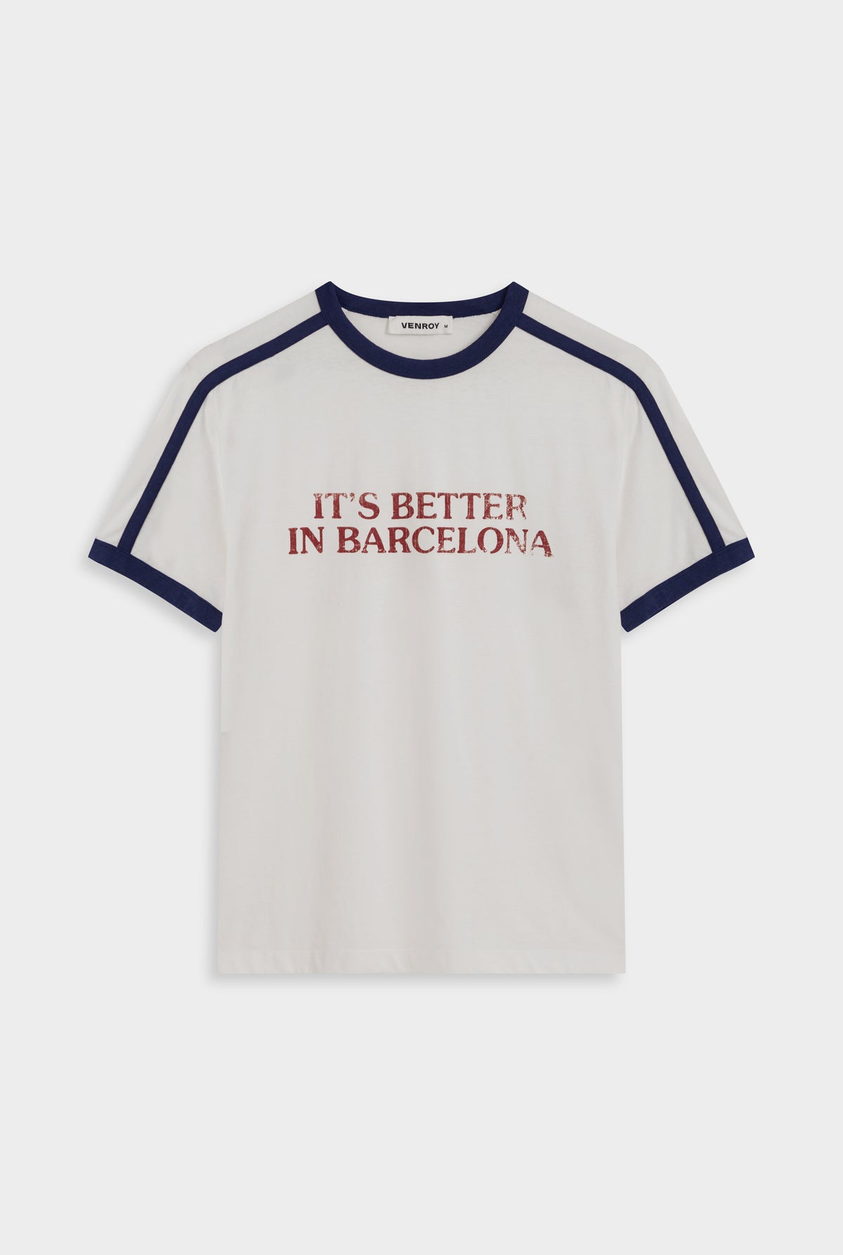 Cotton Slub Ringer T Shirt - White/Navy