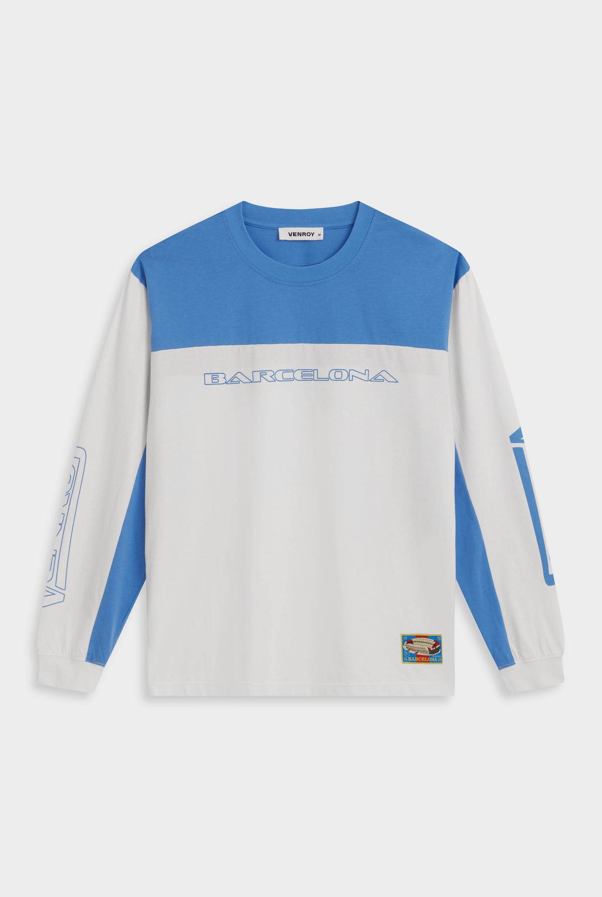 Panelled Long Sleeve T Shirt - White/Blue