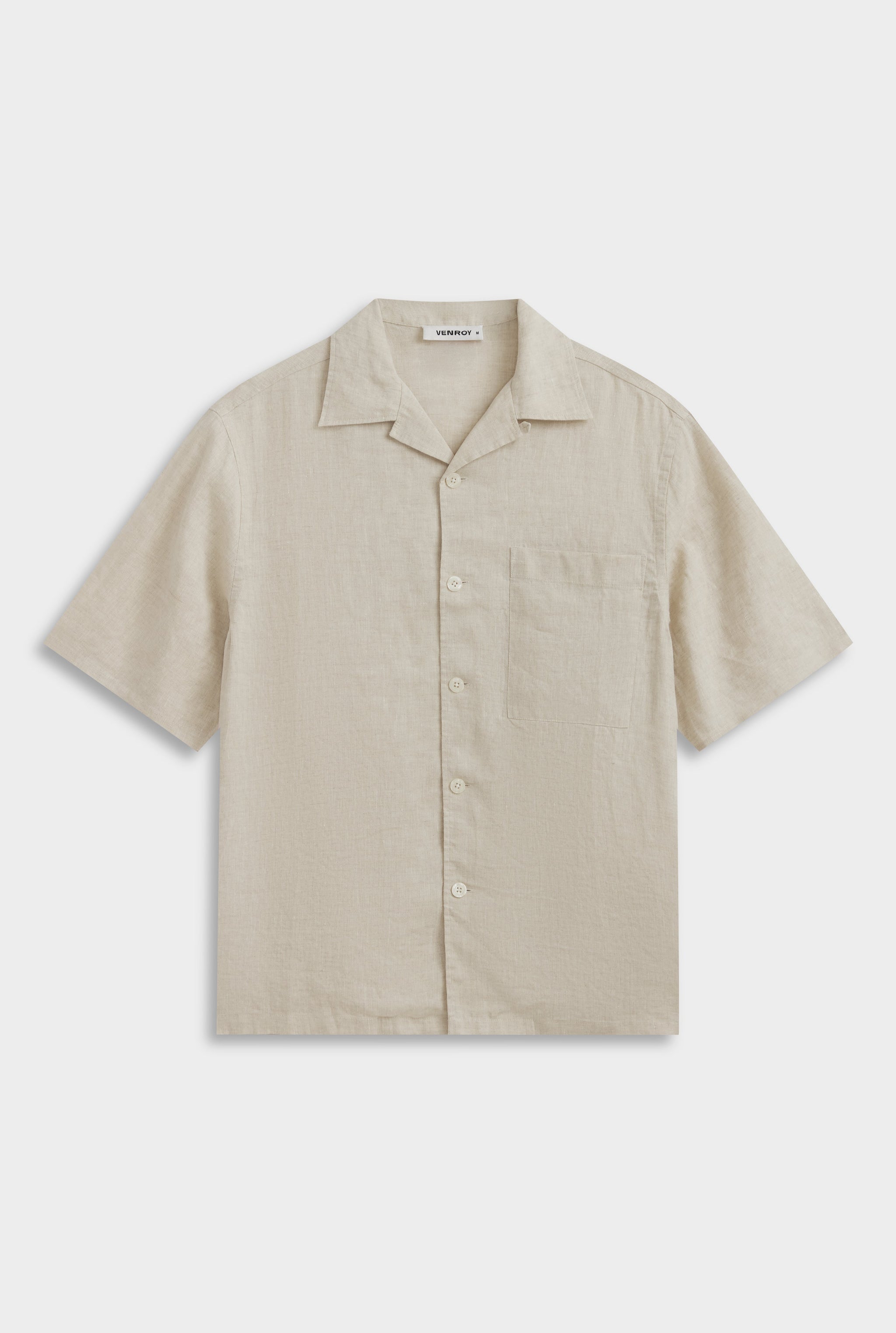 Venroy Regular Linen Camp Colllar Shirt - Sand