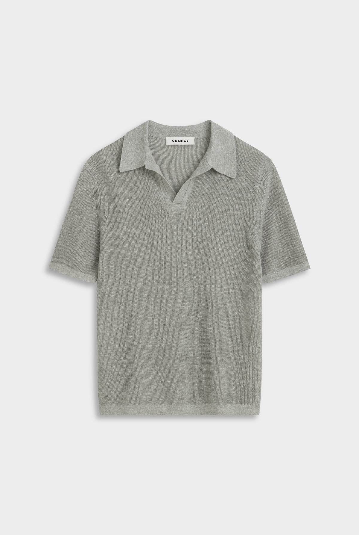 Rib Knit Open Neck Polo - Sage Marl