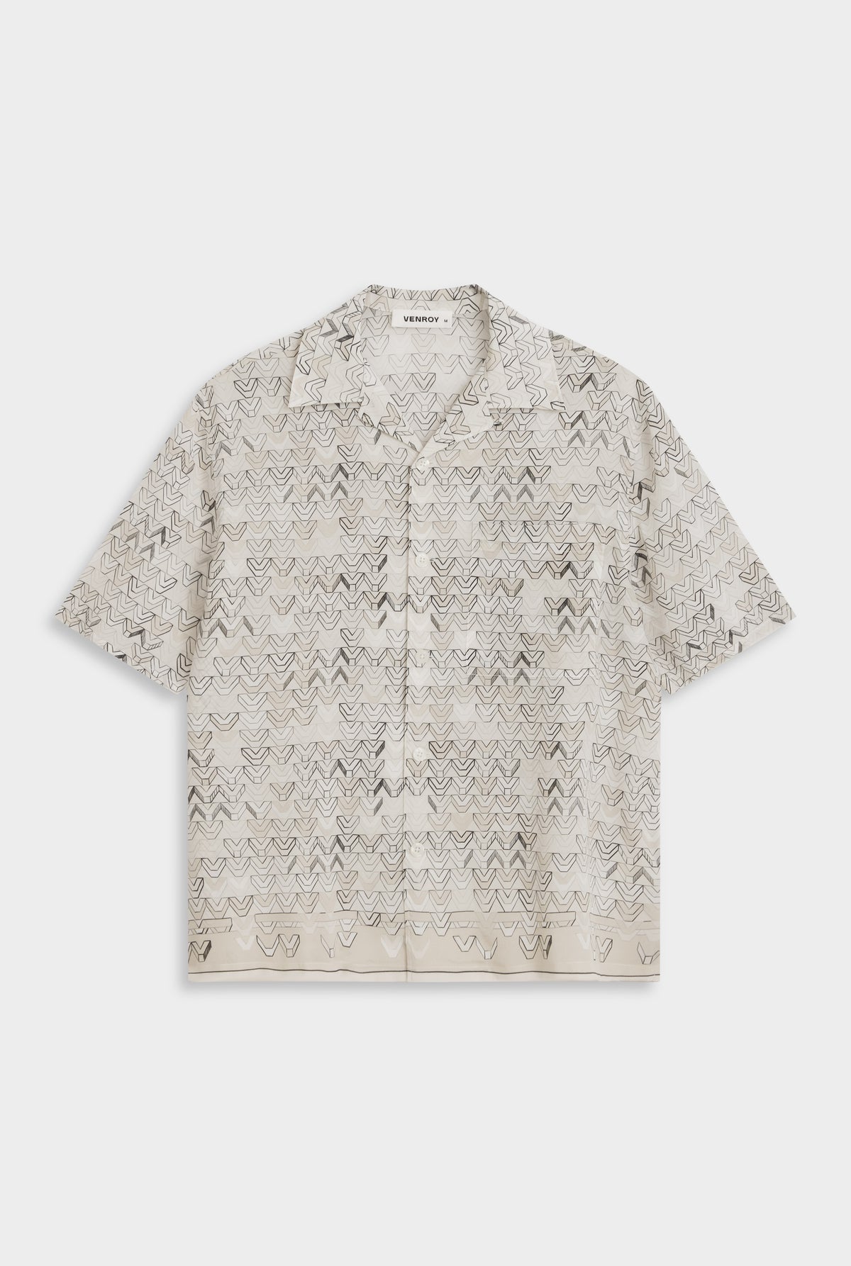 Short Sleeve Silk Camp Collar Shirt - Beige Sketched V Monogram