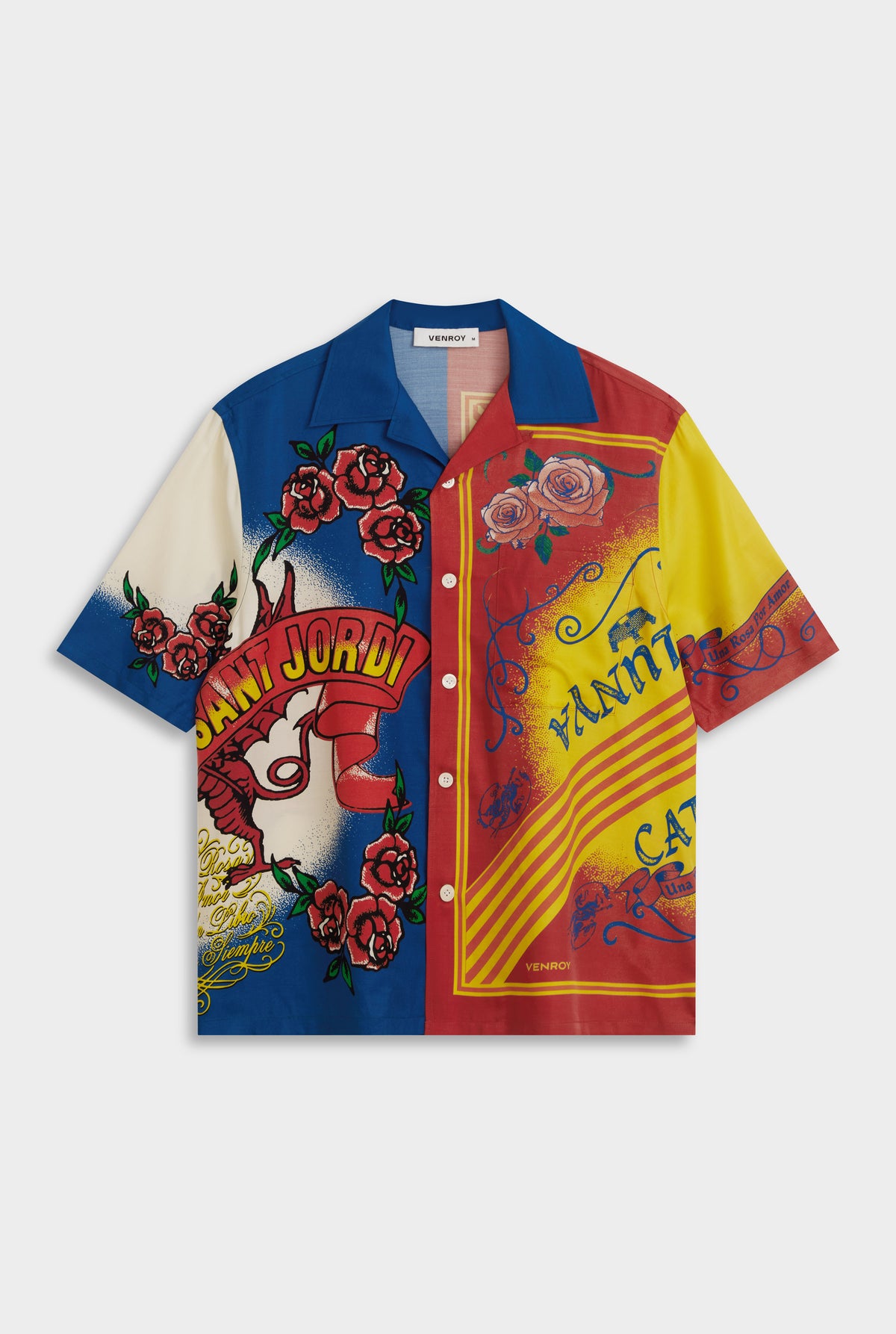 Short Sleeve Wool Silk Camp Collar Shirt - Diada de Sant Jordi