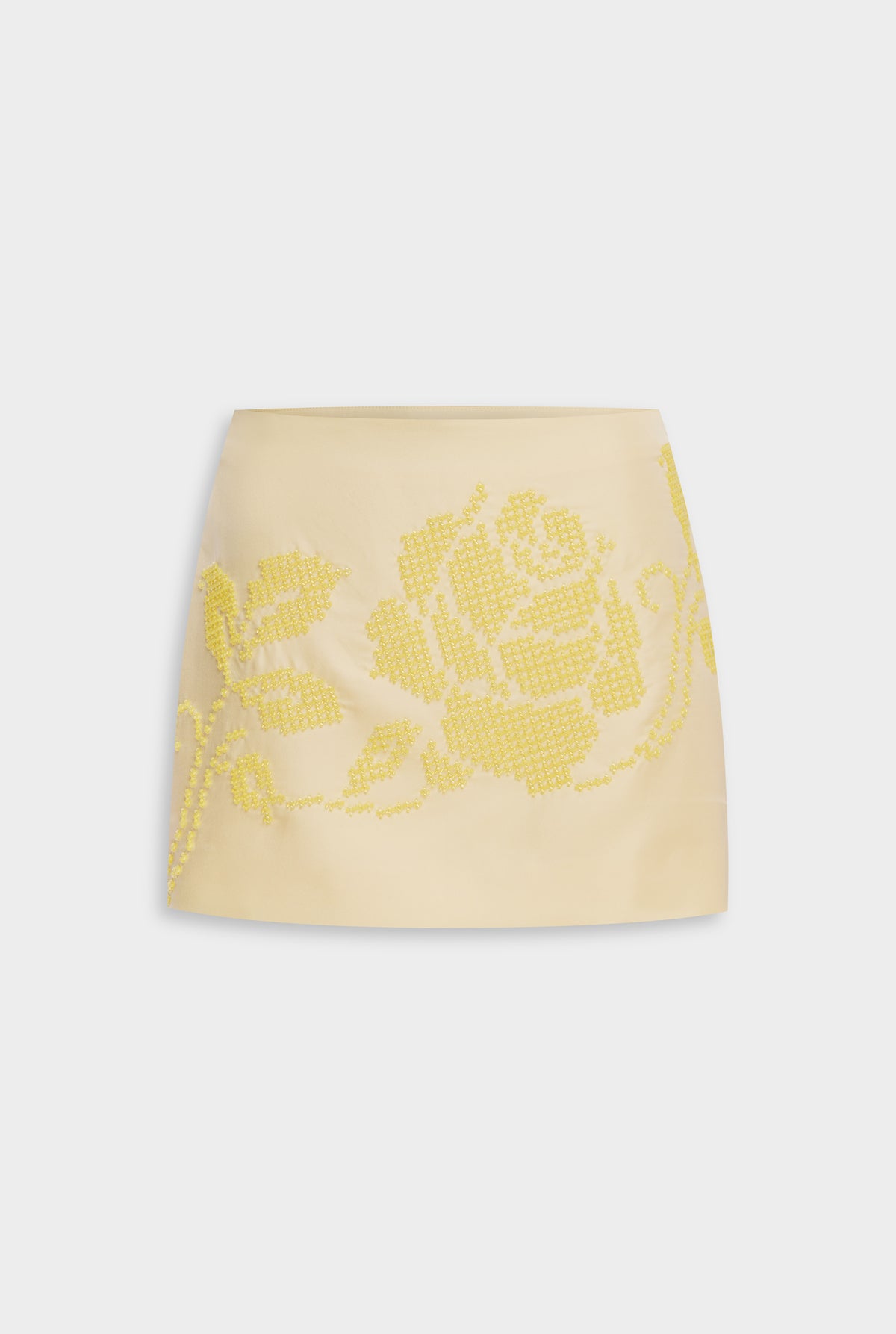 Beaded Silk Mini Skirt - Pastel Yellow Rose