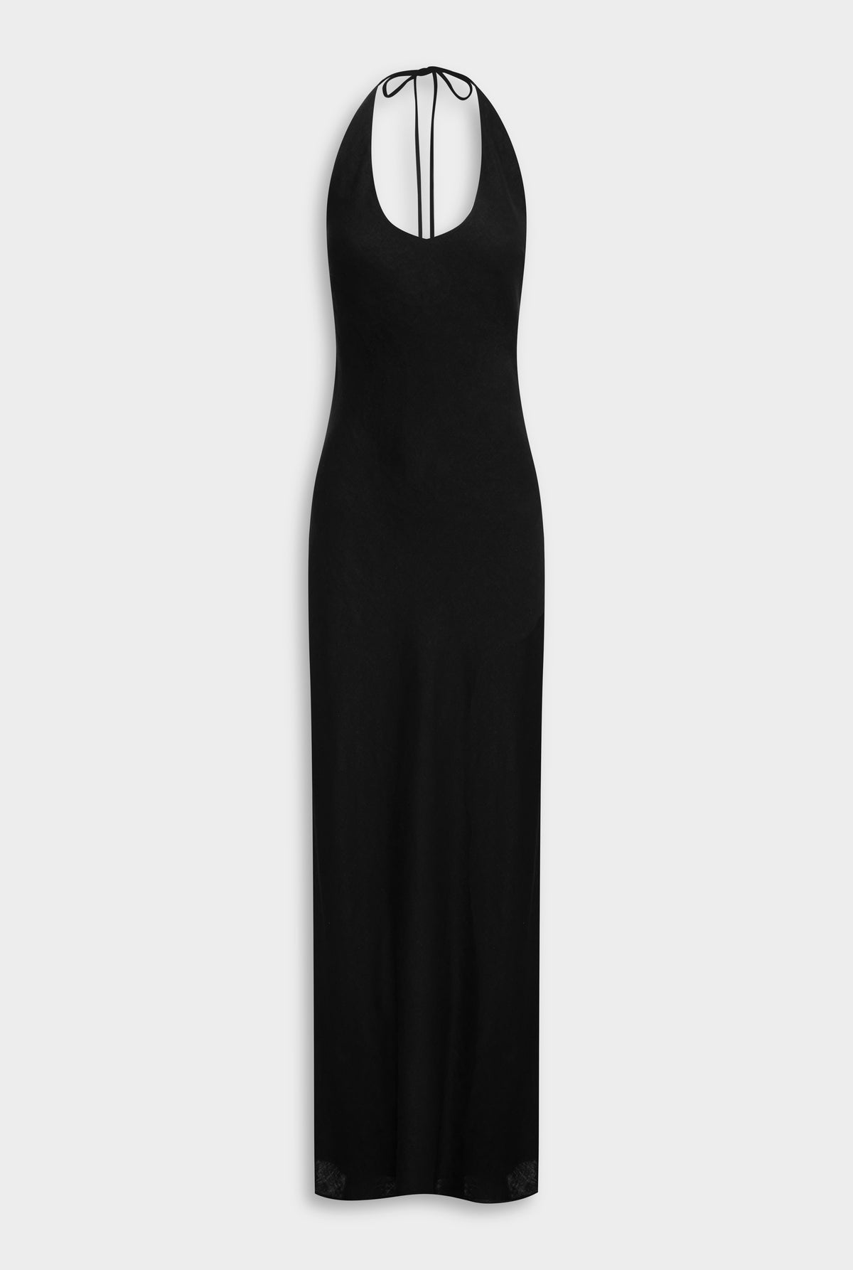 Bias Halter Linen Maxi Dress - Black