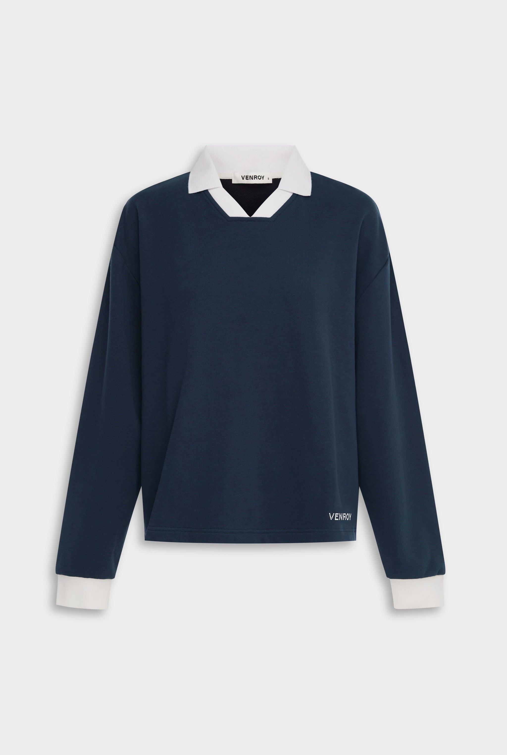 Venroy_Flat_Lay_-_D1_-_Womens_-_Cotton_LS_Polo_-_Navy_Marseille_Doily.jpg