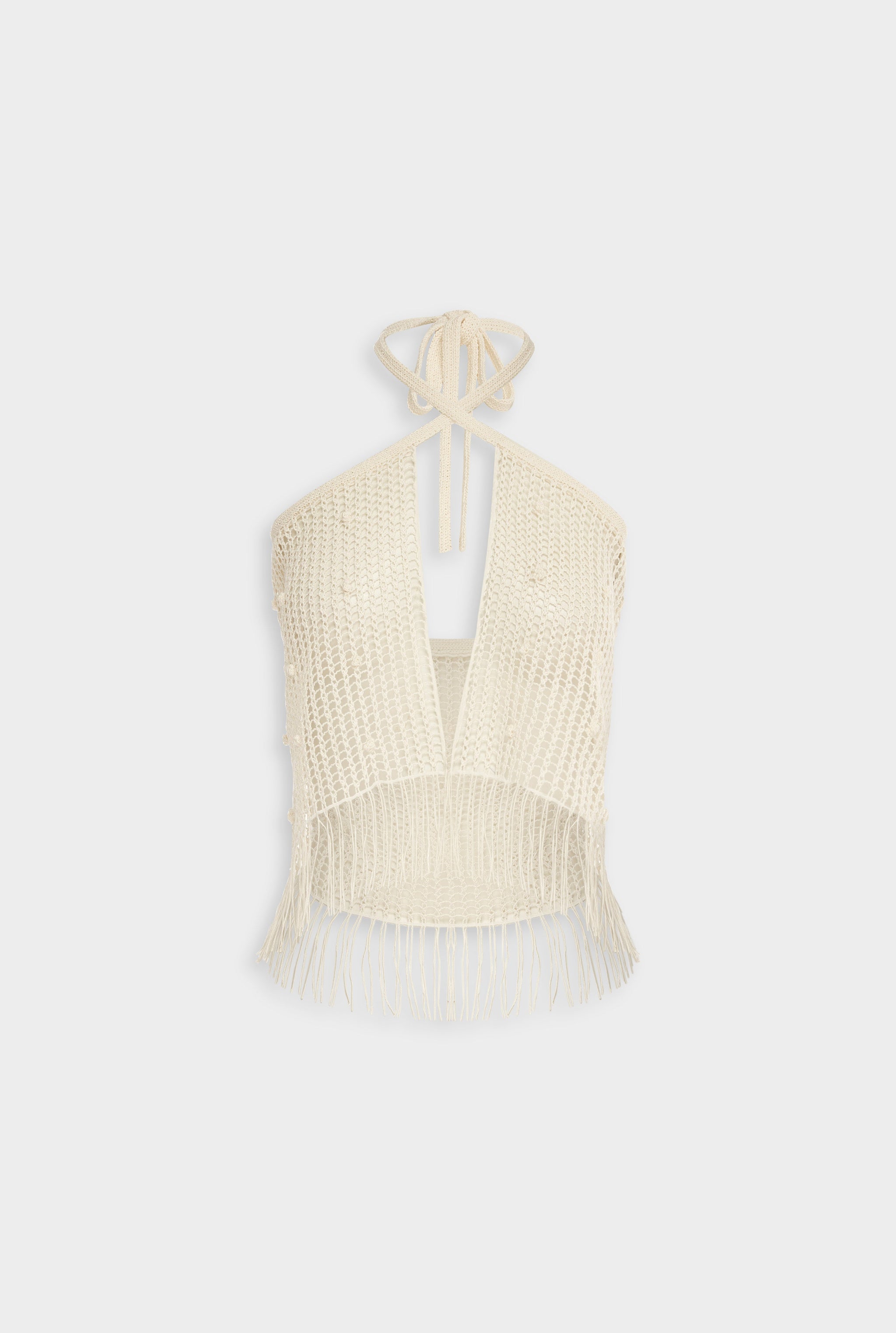 Venroy Crochet Cotton Halter Top - Off White