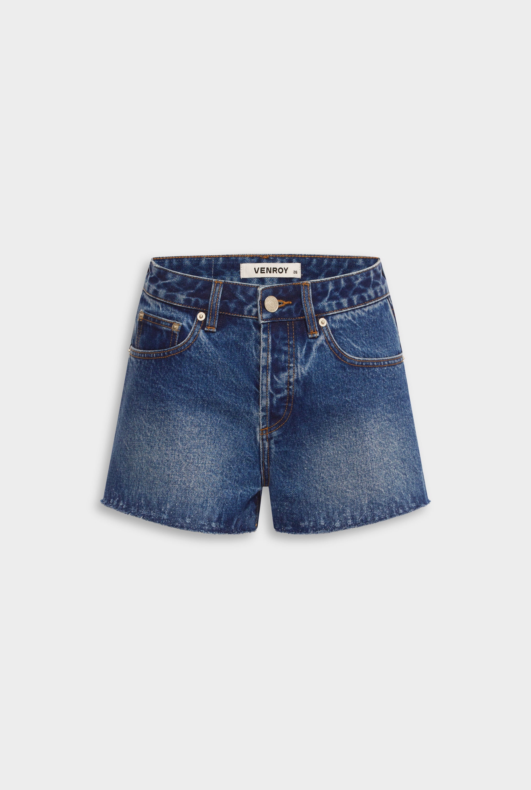 Venroy Cut Off Denim Short - Mid Indigo