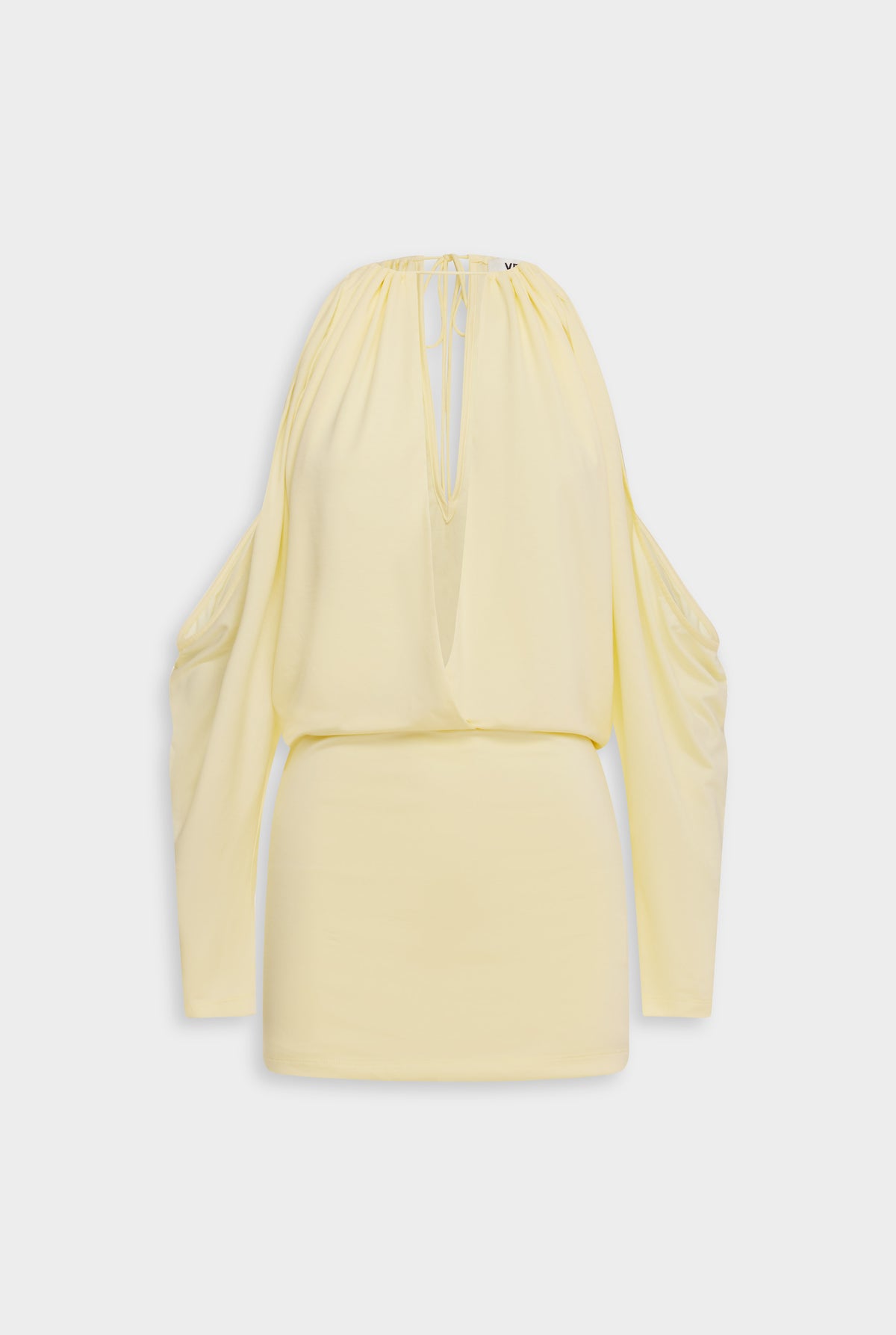Draped Sleeve Mini Dress - Pastel Yellow