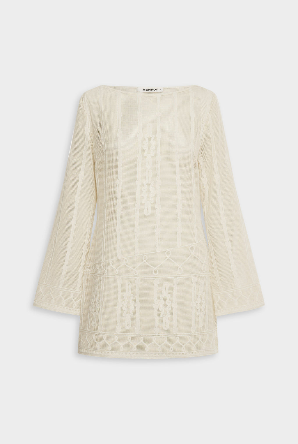 Venroy Embroidered Cotton Mesh Mini Dress - Natural