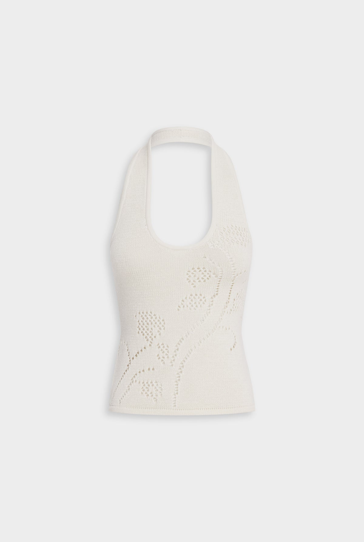 Floral Pointelle Cotton Knit Top - Off White
