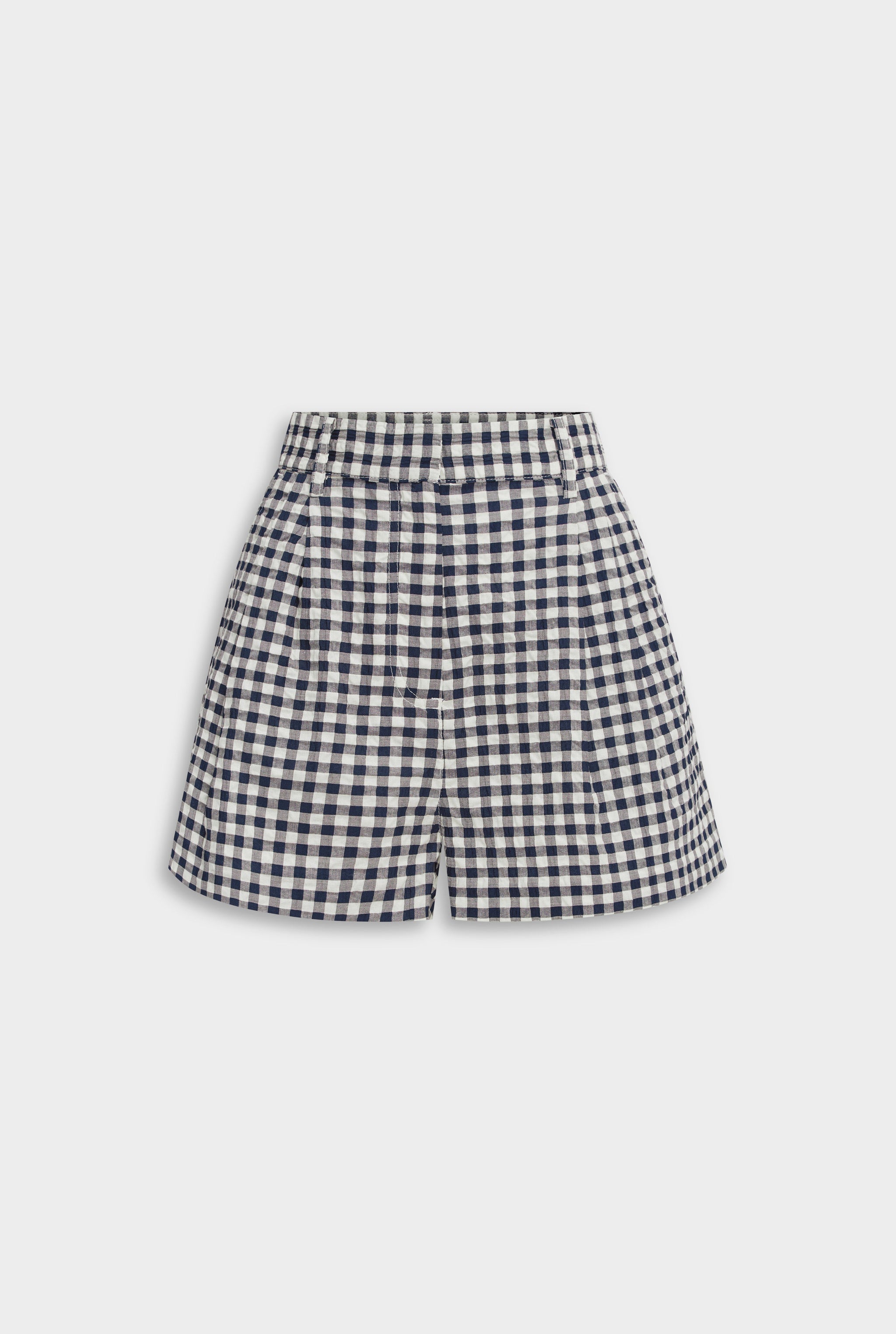 Venroy_Flat_Lay_-_D1_-_Womens_-_High_Waisted_Pleat_Short_-_Navy_Cream_Gingham.jpg