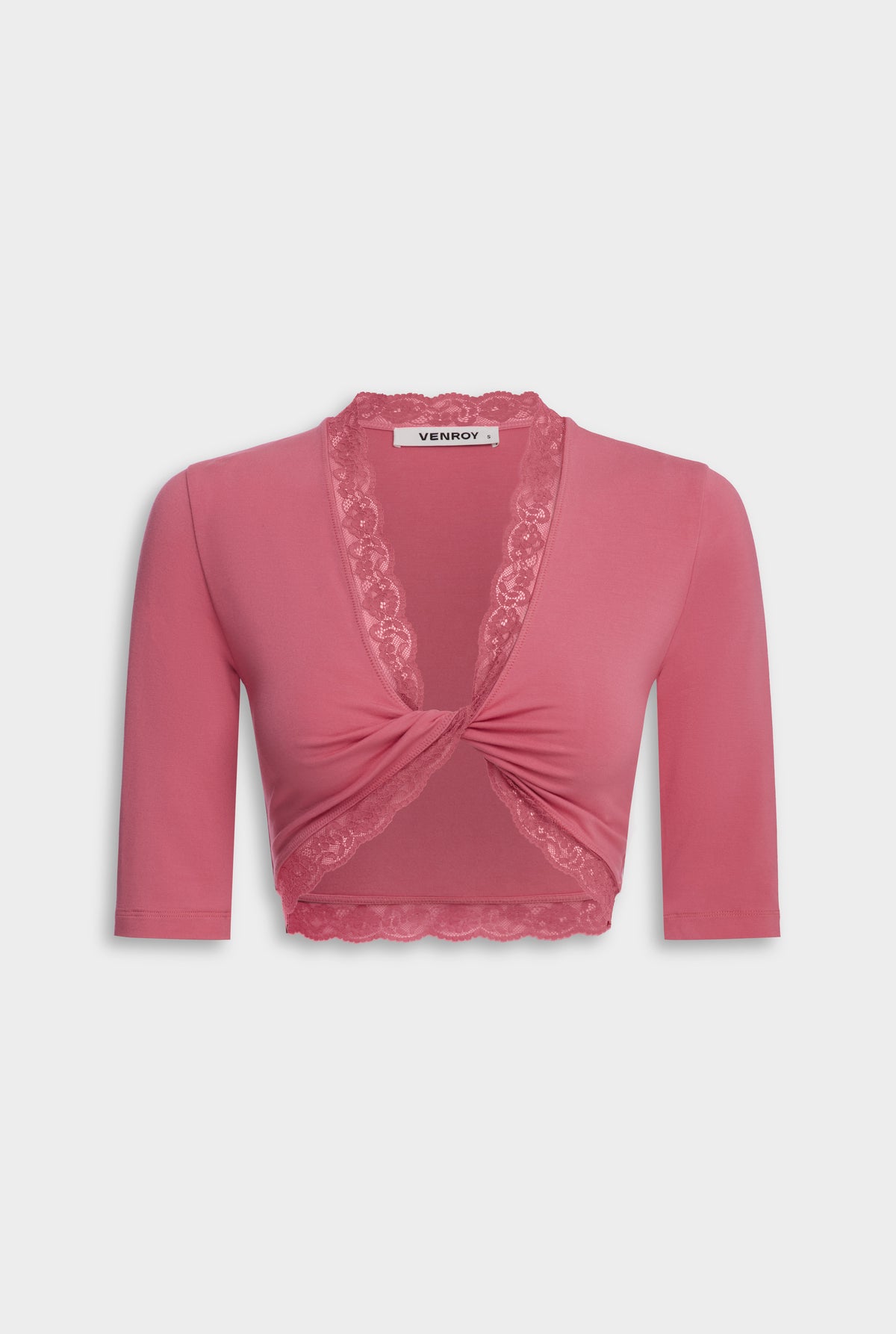 Lace Twist 3/4 Sleeve Top - Confetti Pink